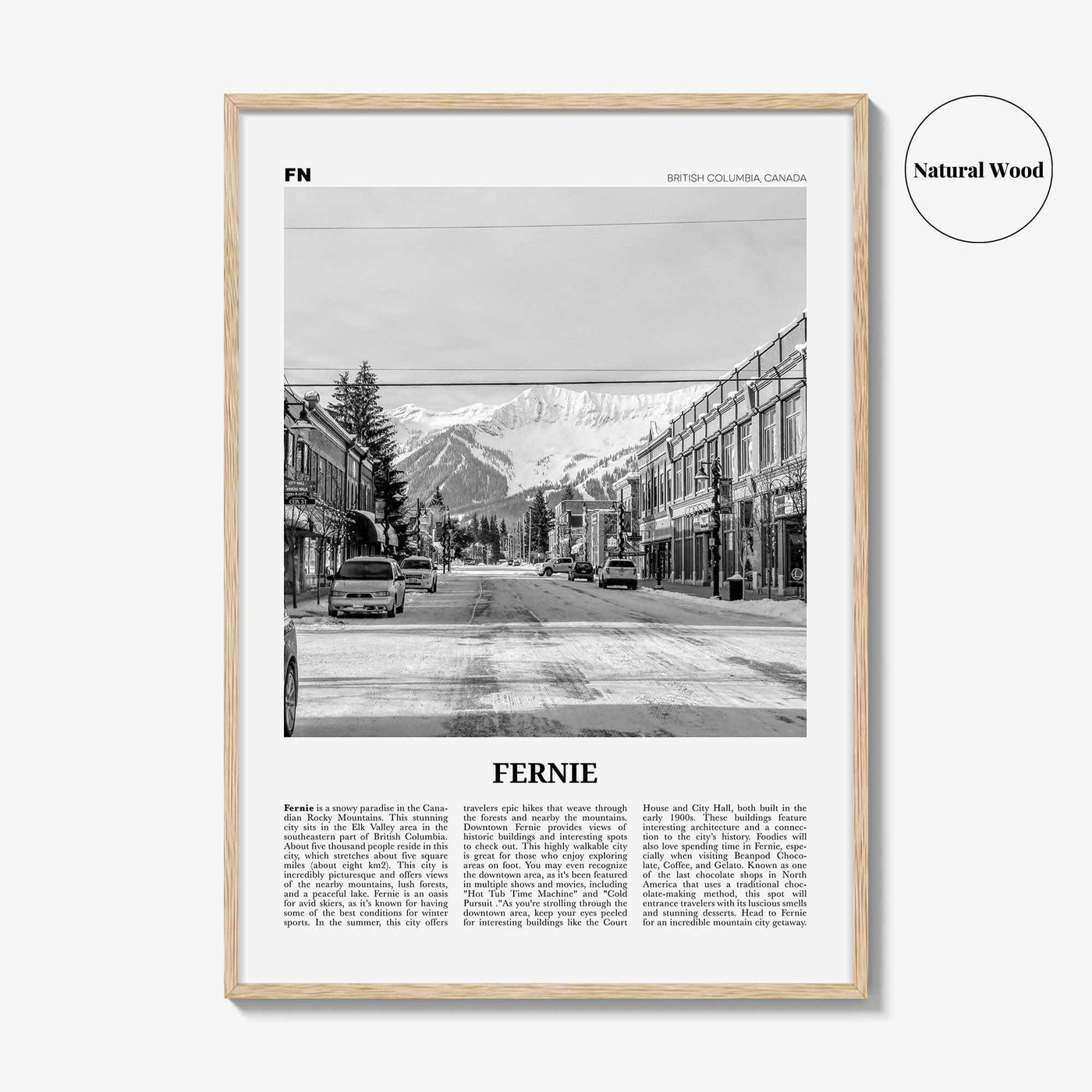 Fernie Print Black and White, Fernie Wall Art, Fernie Poster, Fernie Photo, Fernie Wall Décor, Fernie Map, British Columbia, Canada