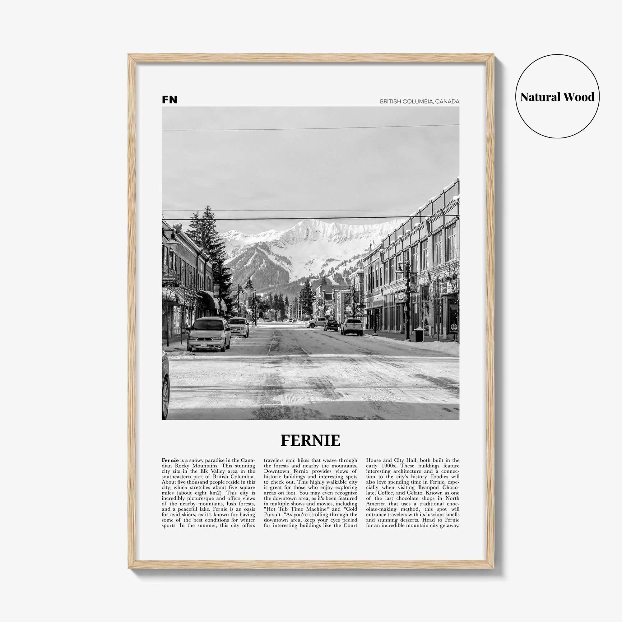 Fernie Print Black and White, Fernie Wall Art, Fernie Poster, Fernie Photo, Fernie Wall Décor, Fernie Map, British Columbia, Canada