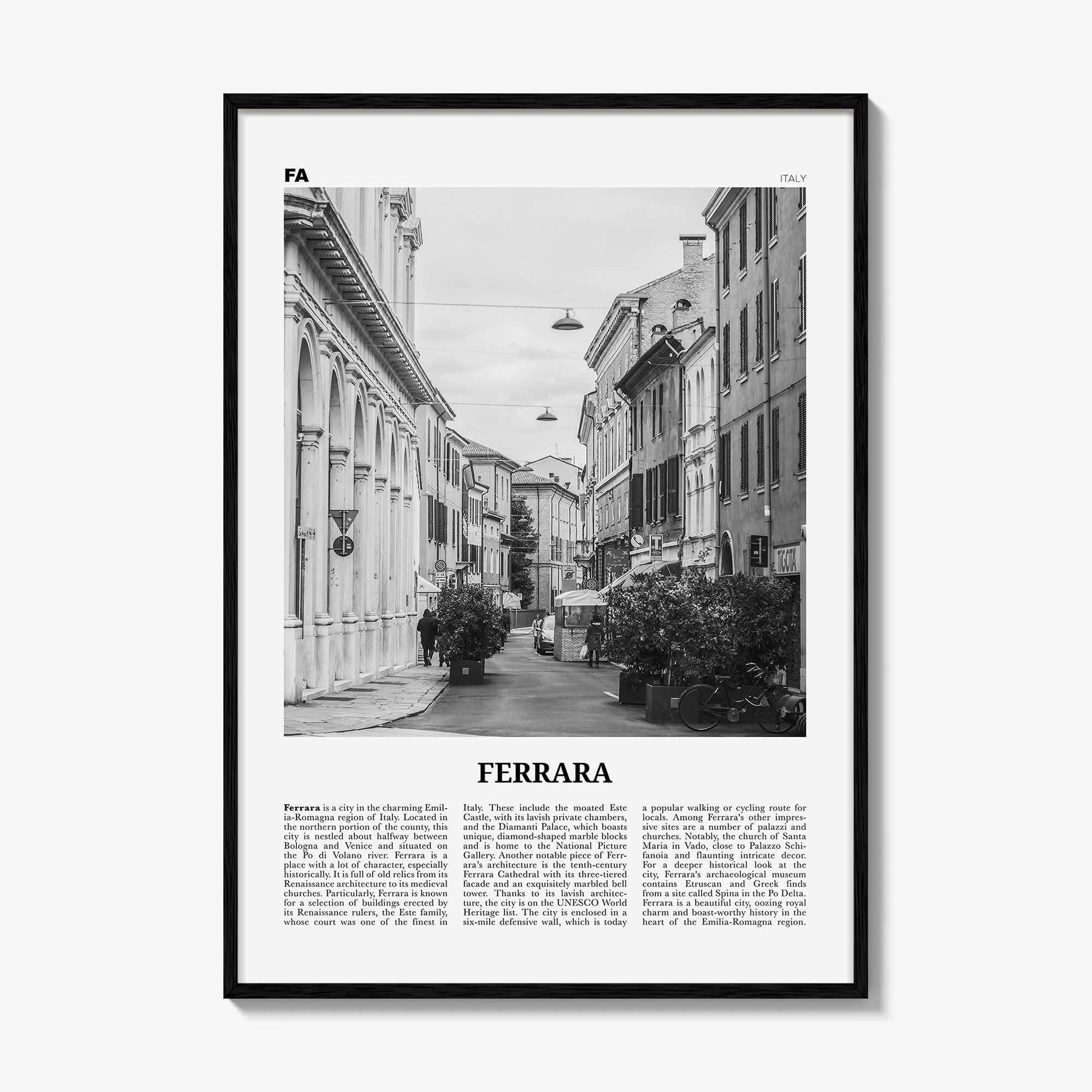 Ferrara Print Black and White, Ferrara Wall Art, Ferrara Poster, Ferrara Photo, Ferrara Wall Décor, Ferrara Map, Italy