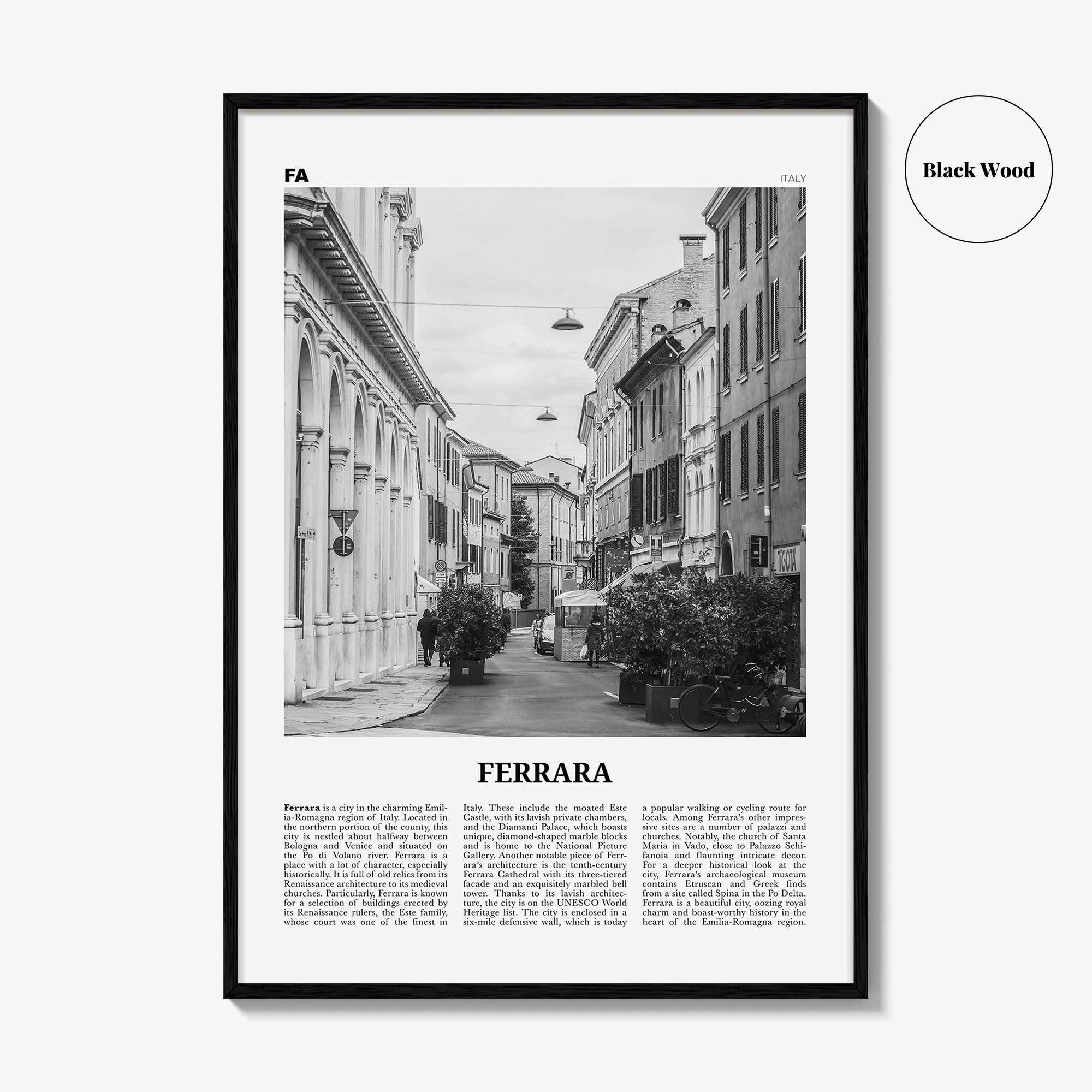 Ferrara Print Black and White, Ferrara Wall Art, Ferrara Poster, Ferrara Photo, Ferrara Wall Décor, Ferrara Map, Italy