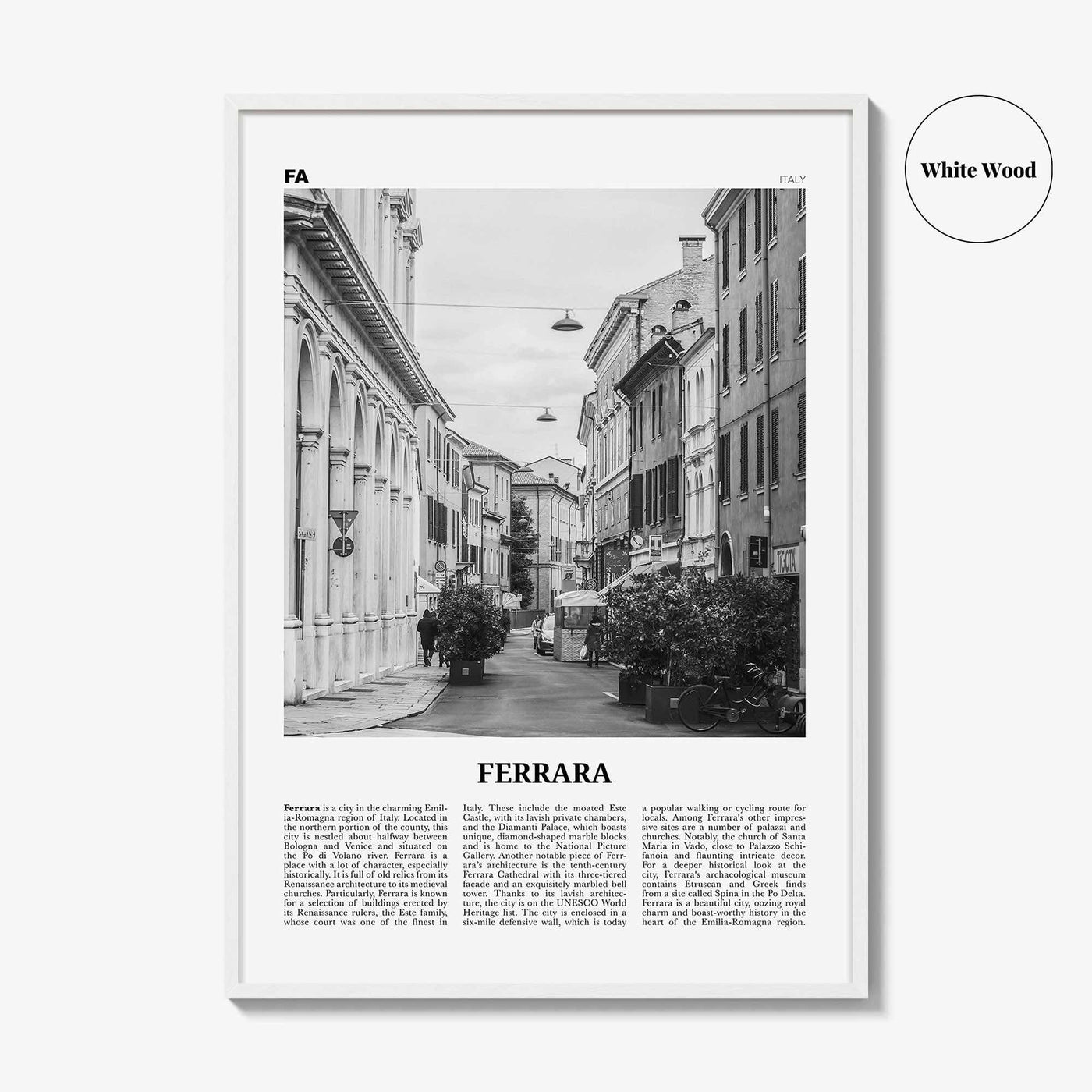 Ferrara Print Black and White, Ferrara Wall Art, Ferrara Poster, Ferrara Photo, Ferrara Wall Décor, Ferrara Map, Italy