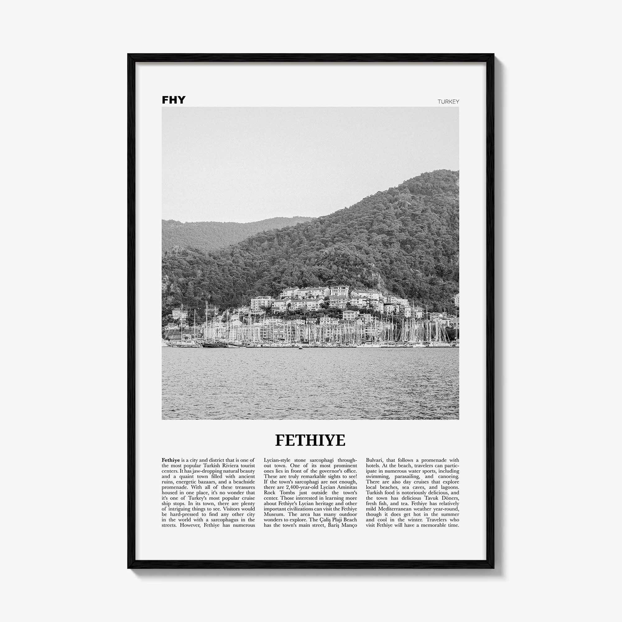Fethiye Print Black and White, Fethiye Wall Art, Fethiye Poster, Fethiye Photo, Fethiye Wall Décor, Turkey, Europe, Türkiye, Turkish
