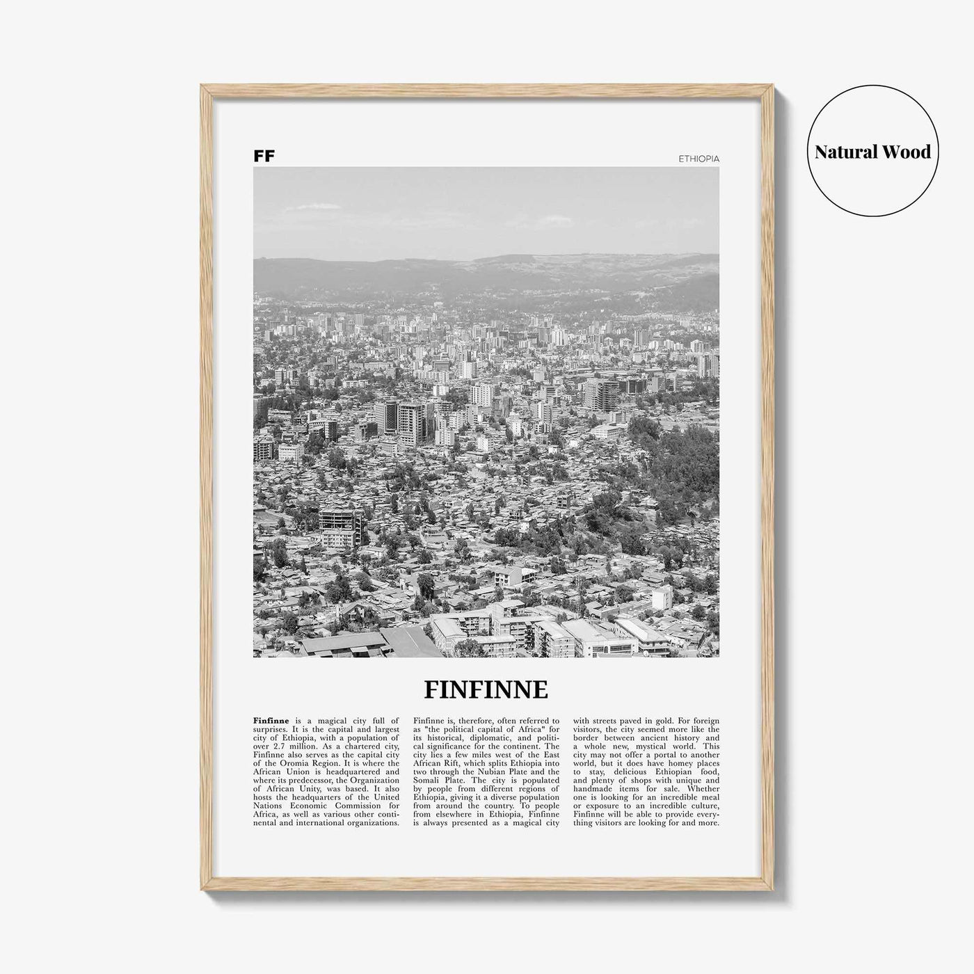 Finfinne Print Black and White, Finfinne Wall Art, Finfinne Poster, Finfinne Photo, Finfinne Wall Décor, Finfinne Map, Addis Ababa, Ethiopia