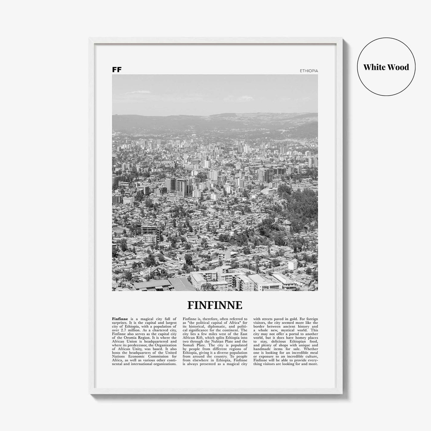 Finfinne Print Black and White, Finfinne Wall Art, Finfinne Poster, Finfinne Photo, Finfinne Wall Décor, Finfinne Map, Addis Ababa, Ethiopia