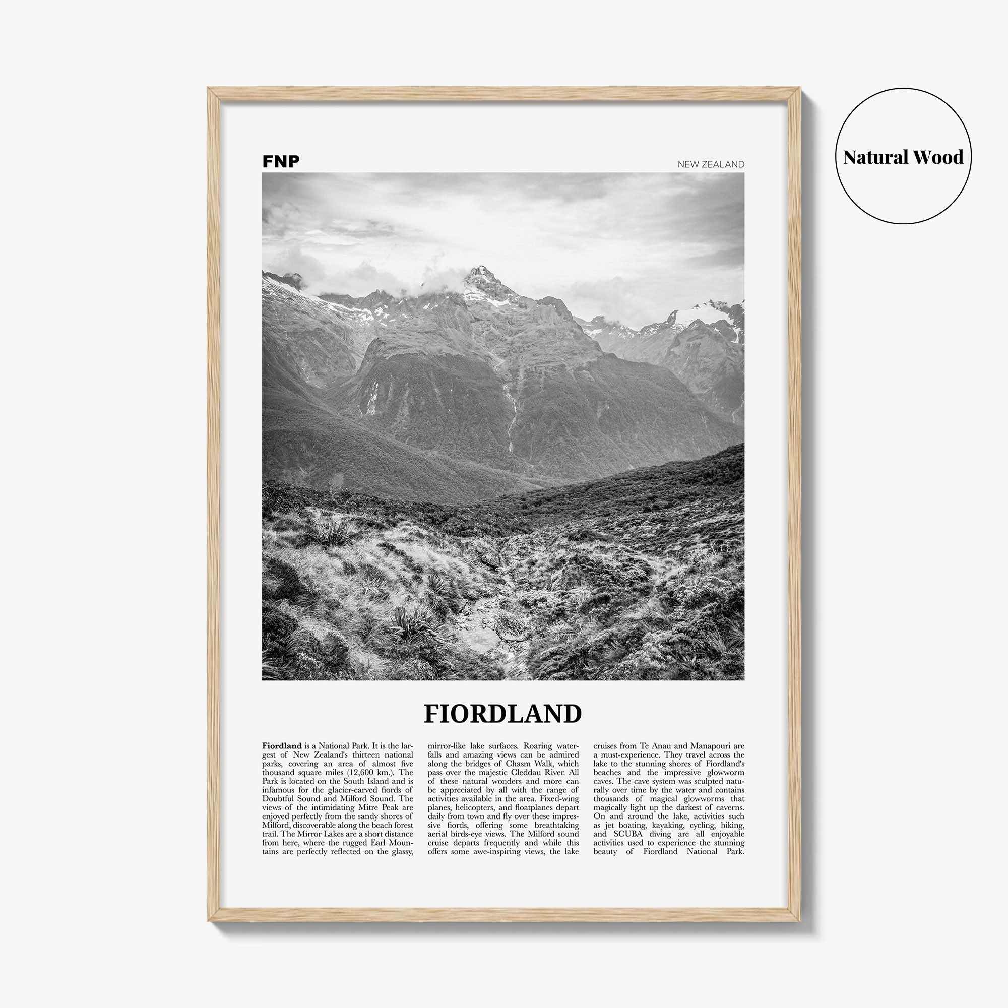 Fiordland National Park Print Black and White, Fiordland Wall Art, Fiordland Poster, Fiordland Photo, Fiordland Map, New Zealand