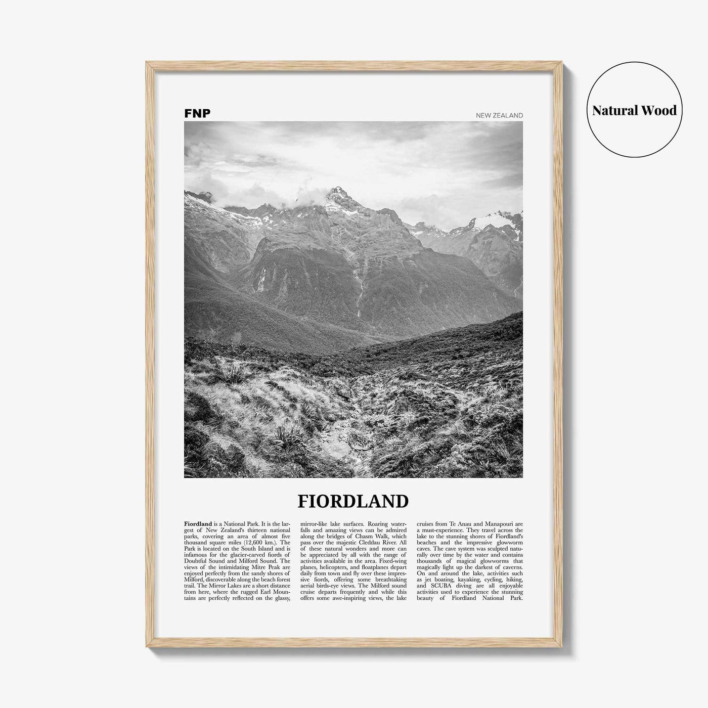 Fiordland National Park Print Black and White, Fiordland Wall Art, Fiordland Poster, Fiordland Photo, Fiordland Map, New Zealand