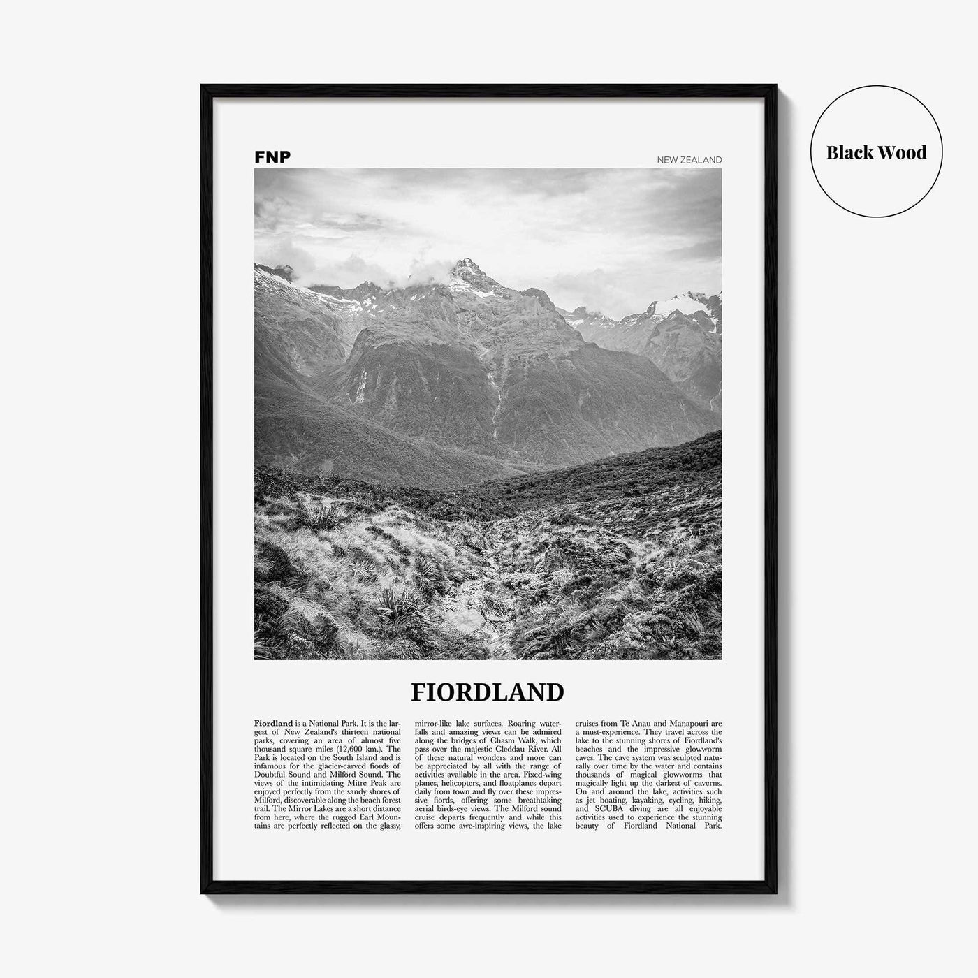 Fiordland National Park Print Black and White, Fiordland Wall Art, Fiordland Poster, Fiordland Photo, Fiordland Map, New Zealand