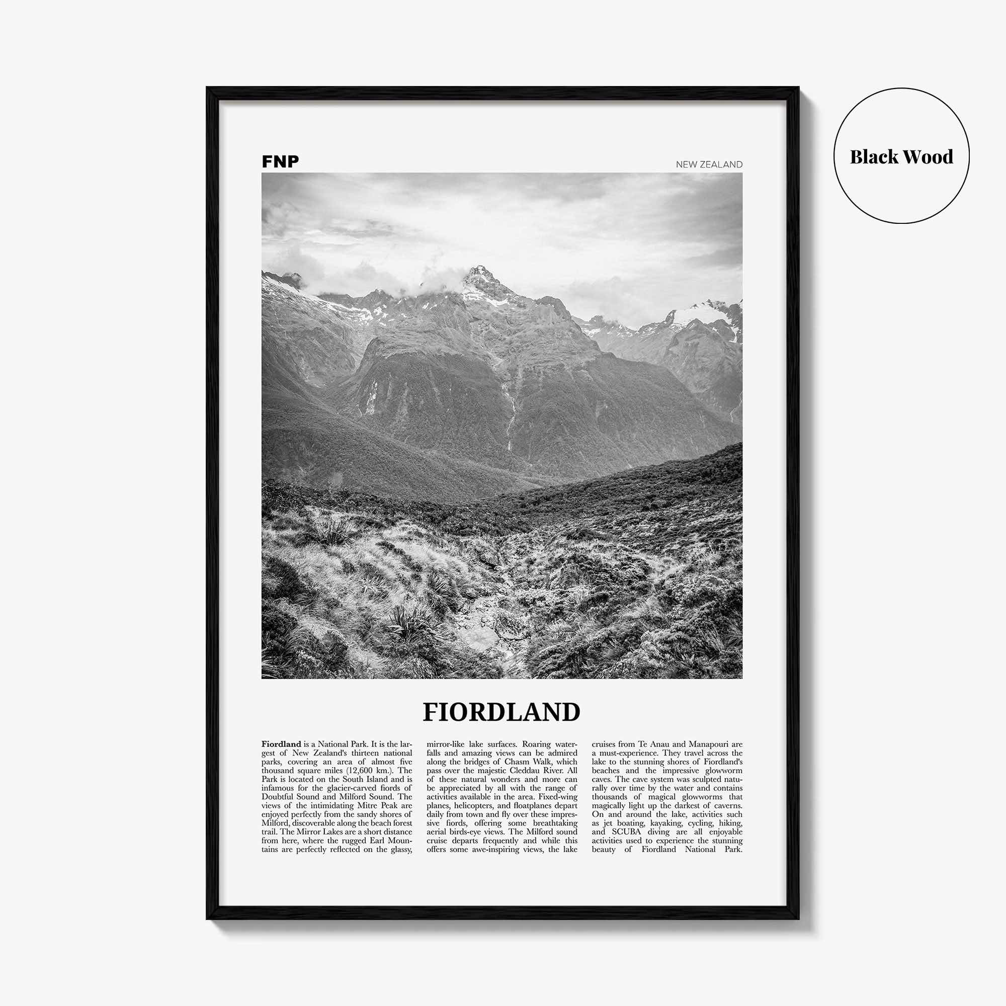 Fiordland National Park Print Black and White, Fiordland Wall Art, Fiordland Poster, Fiordland Photo, Fiordland Map, New Zealand
