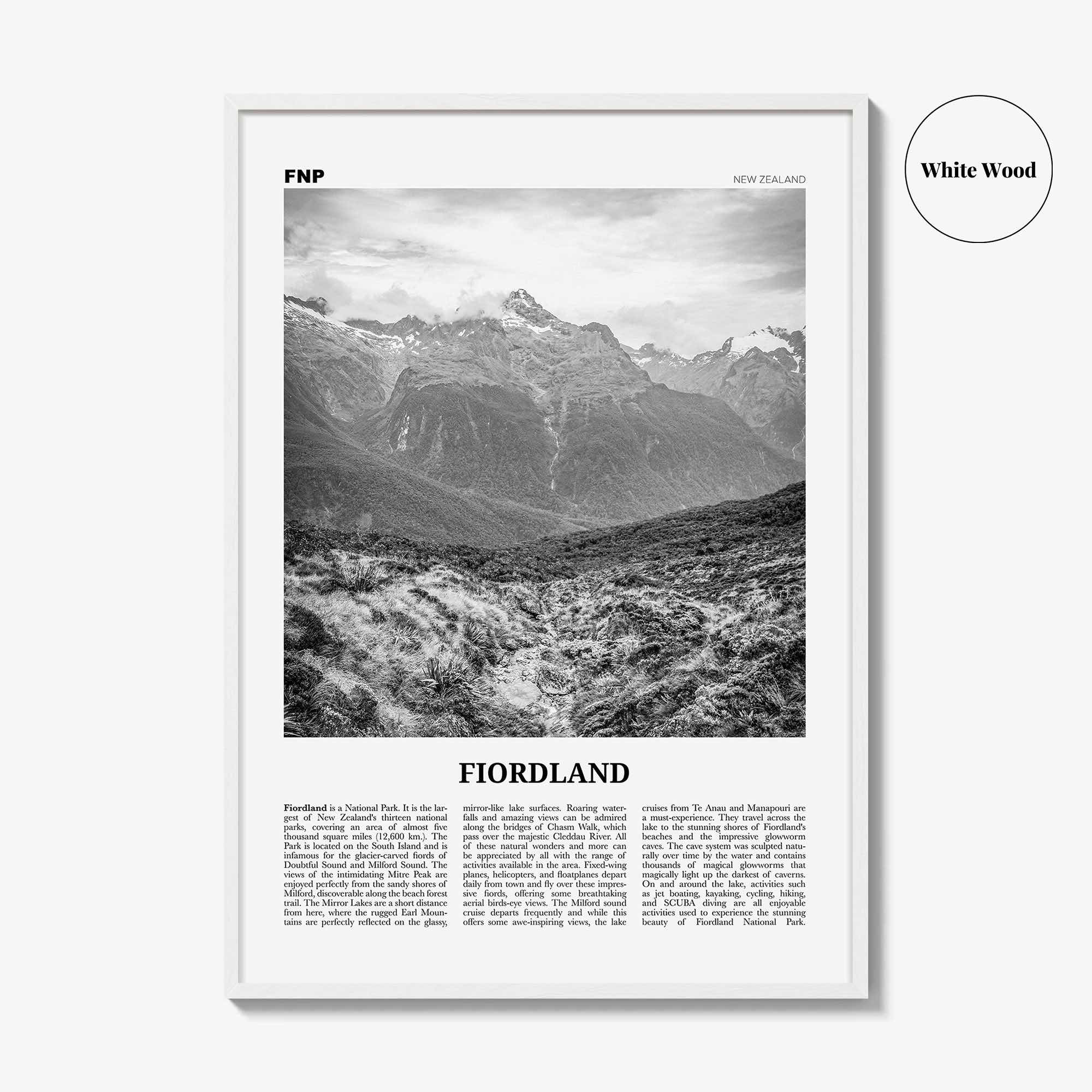 Fiordland National Park Print Black and White, Fiordland Wall Art, Fiordland Poster, Fiordland Photo, Fiordland Map, New Zealand