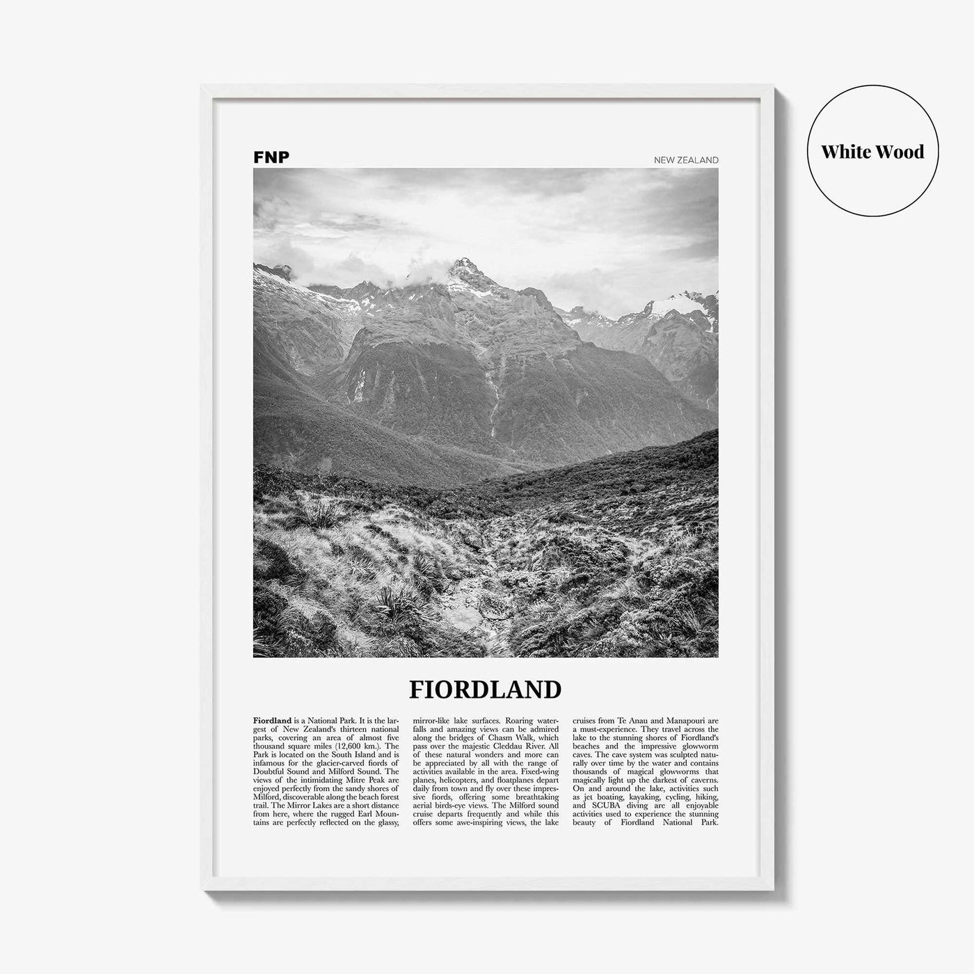 Fiordland National Park Print Black and White, Fiordland Wall Art, Fiordland Poster, Fiordland Photo, Fiordland Map, New Zealand