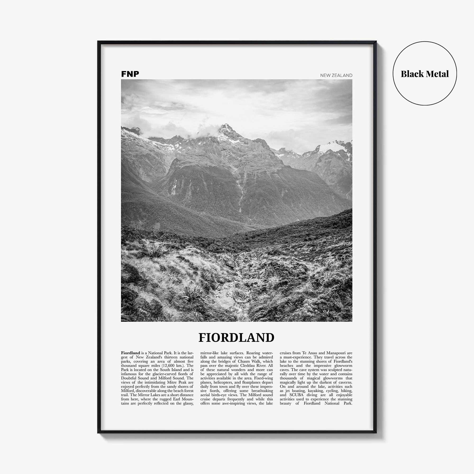 Fiordland National Park Print Black and White, Fiordland Wall Art, Fiordland Poster, Fiordland Photo, Fiordland Map, New Zealand