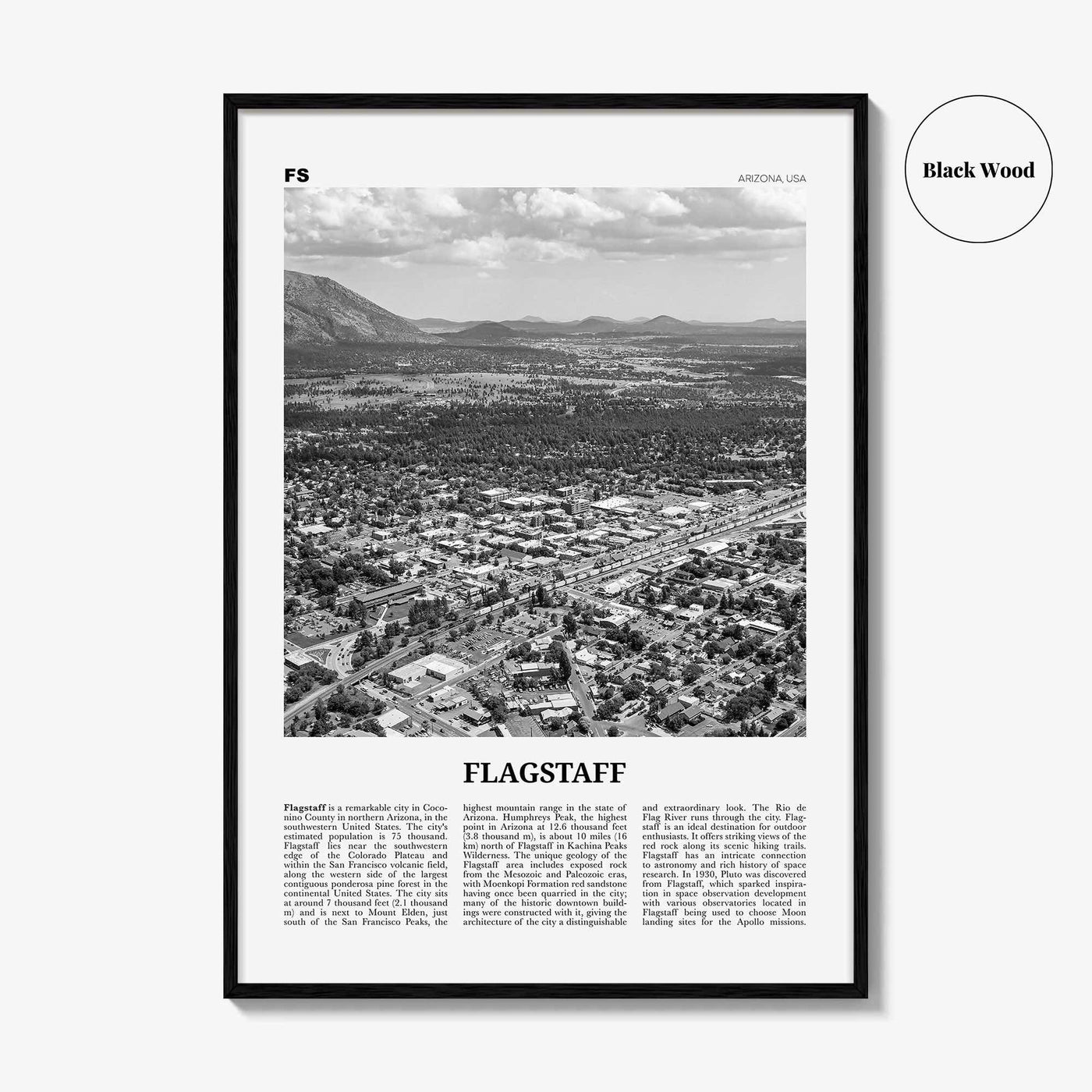 Flagstaff Print Black and White, Flagstaff Wall Art, Flagstaff Poster, Flagstaff Photo, Flagstaff Wall Décor, Arizona, USA United States