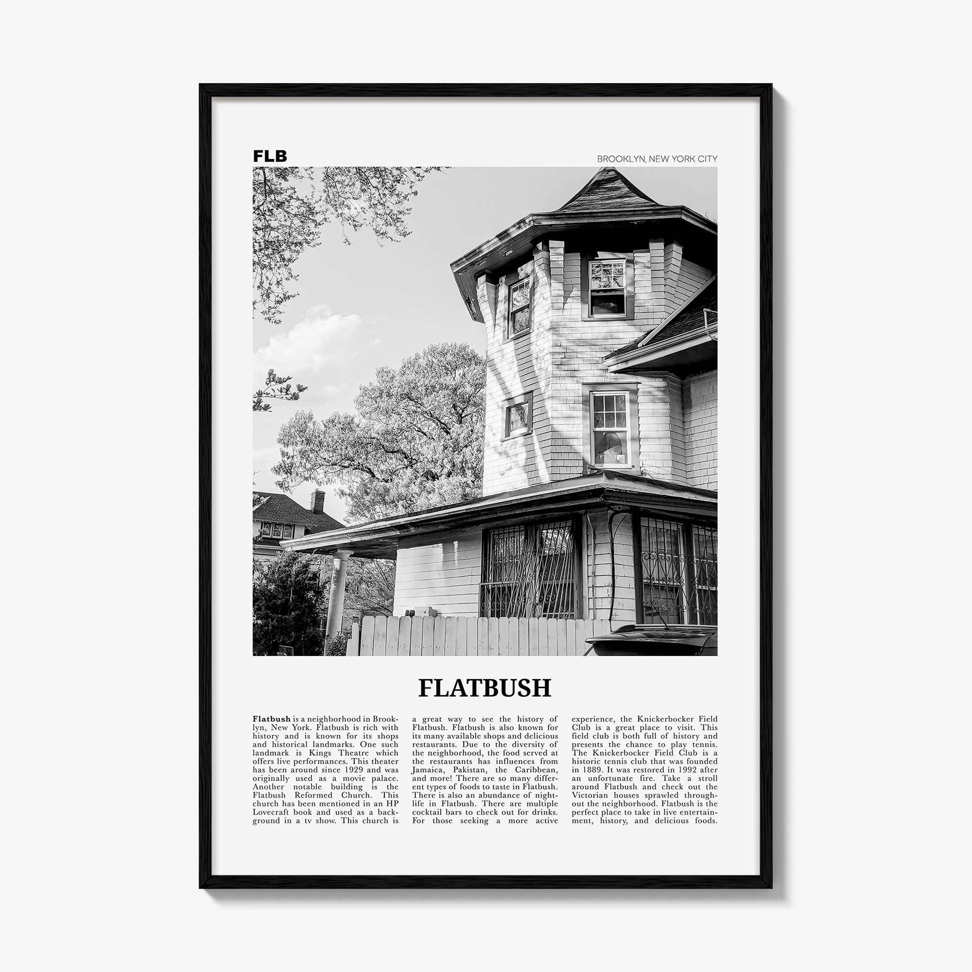 Flatbush Print Black and White, Flatbush Wall Art, Flatbush Poster, Flatbush Photo, Flatbush Wall Décor, State, Brooklyn, New York, USA