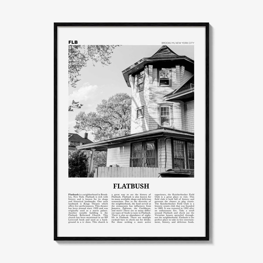 Flatbush Print Black and White, Flatbush Wall Art, Flatbush Poster, Flatbush Photo, Flatbush Wall Décor, State, Brooklyn, New York, USA