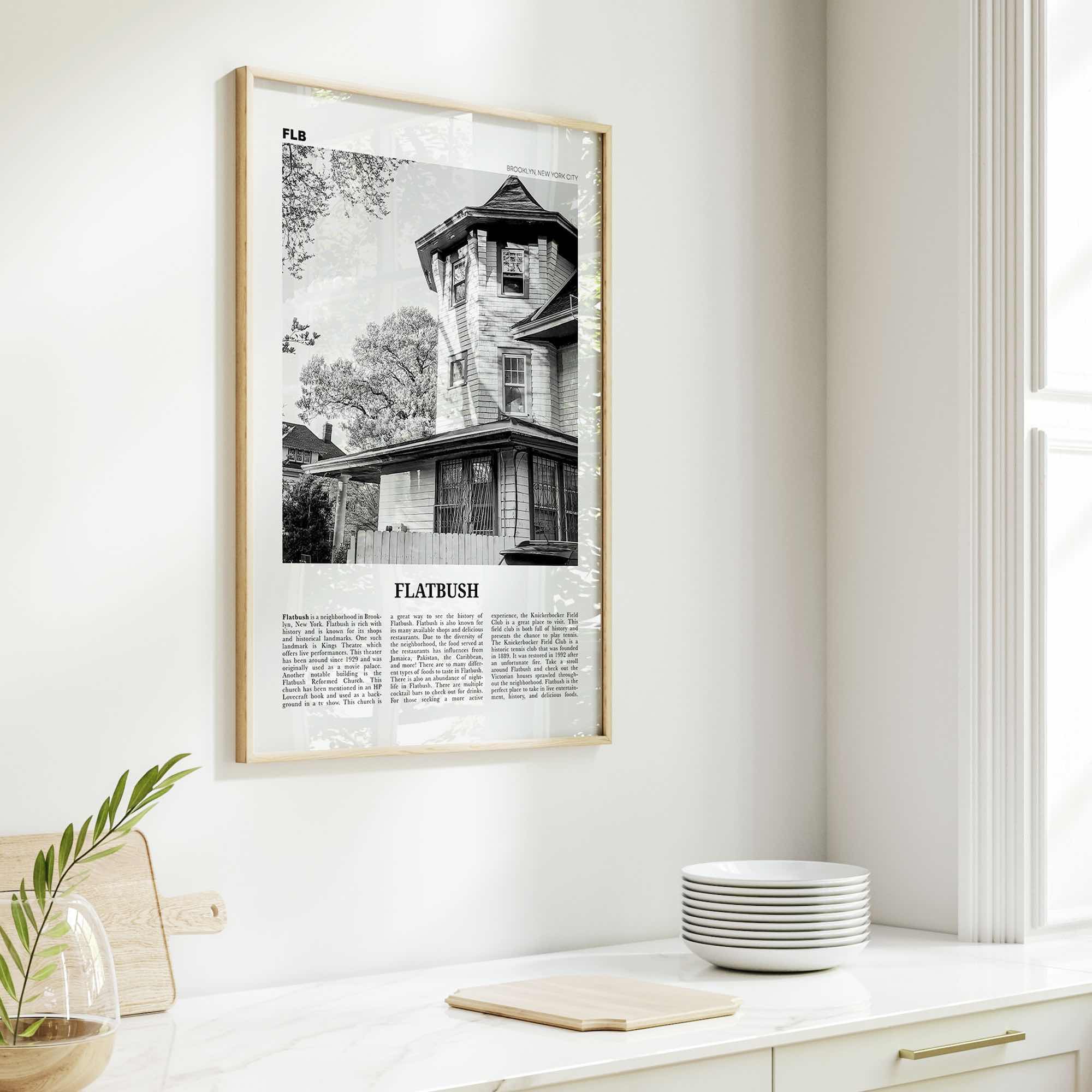 Flatbush Print Black and White, Flatbush Wall Art, Flatbush Poster, Flatbush Photo, Flatbush Wall Décor, State, Brooklyn, New York, USA