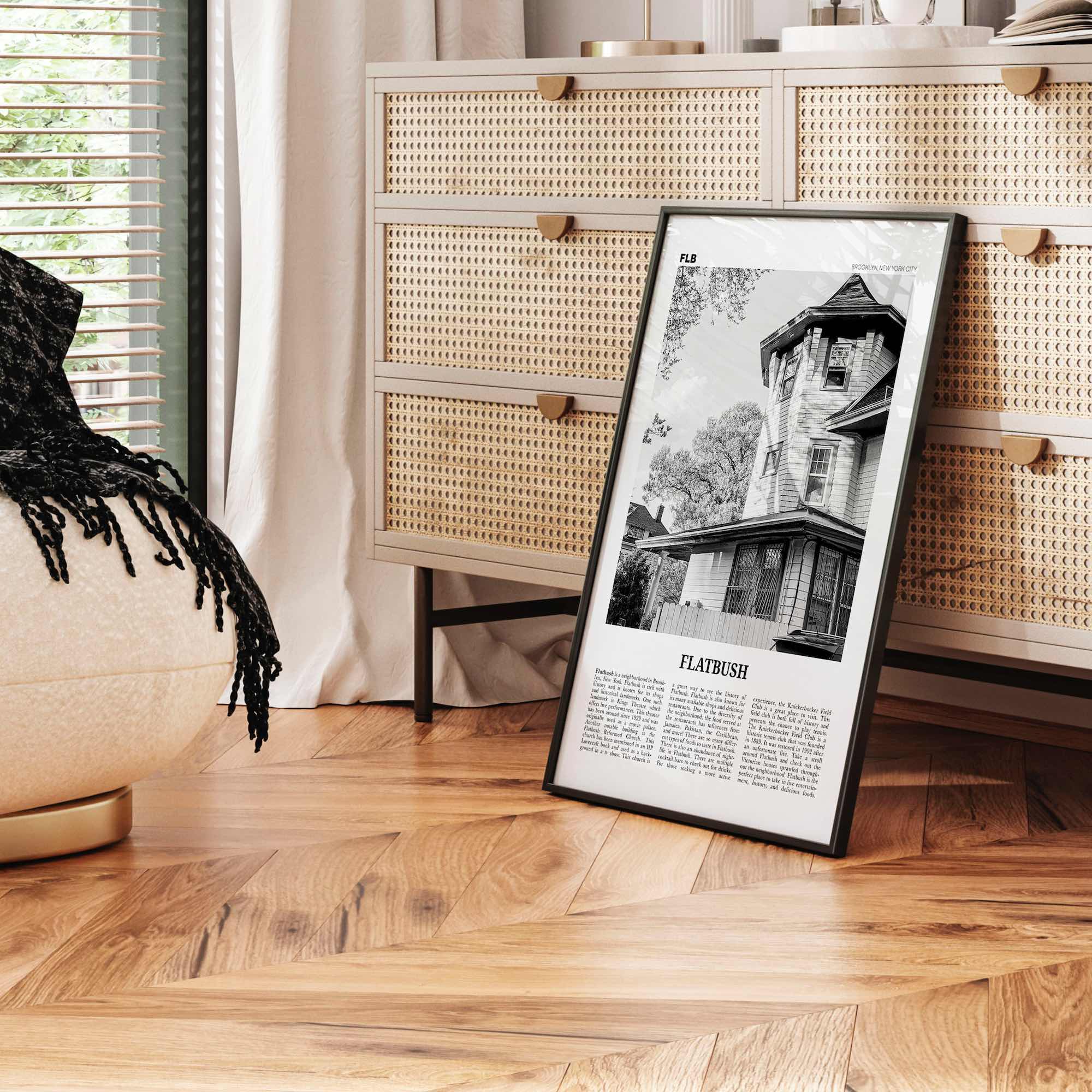 Flatbush Print Black and White, Flatbush Wall Art, Flatbush Poster, Flatbush Photo, Flatbush Wall Décor, State, Brooklyn, New York, USA