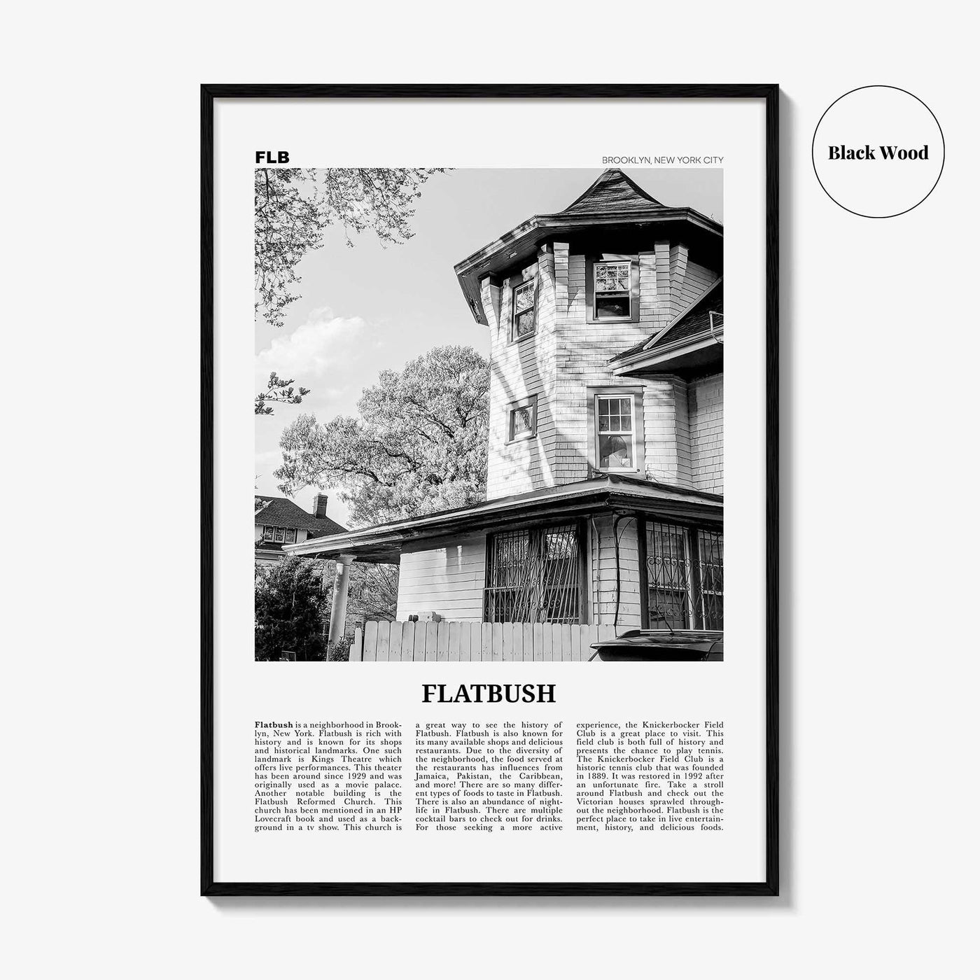 Flatbush Print Black and White, Flatbush Wall Art, Flatbush Poster, Flatbush Photo, Flatbush Wall Décor, State, Brooklyn, New York, USA