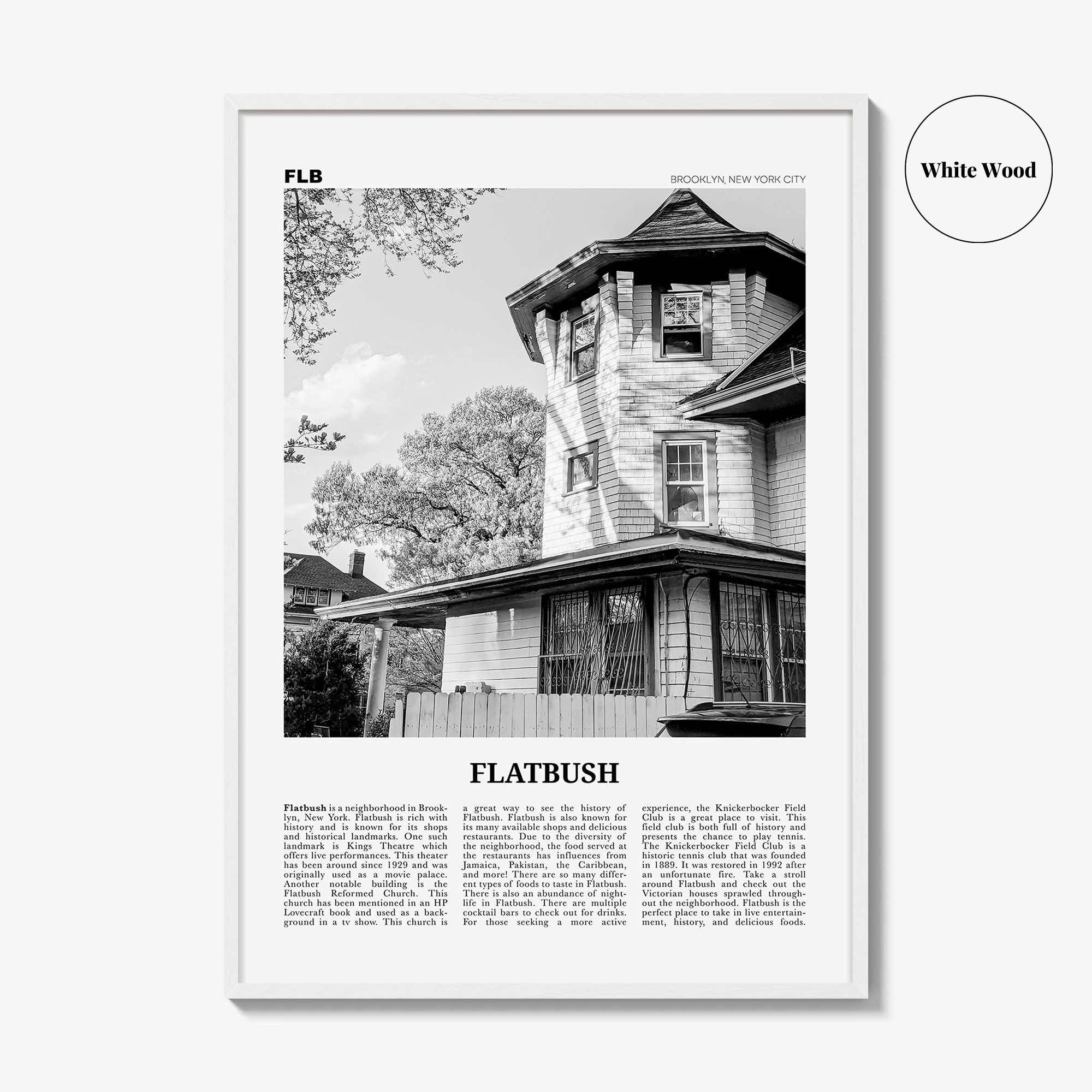 Flatbush Print Black and White, Flatbush Wall Art, Flatbush Poster, Flatbush Photo, Flatbush Wall Décor, State, Brooklyn, New York, USA