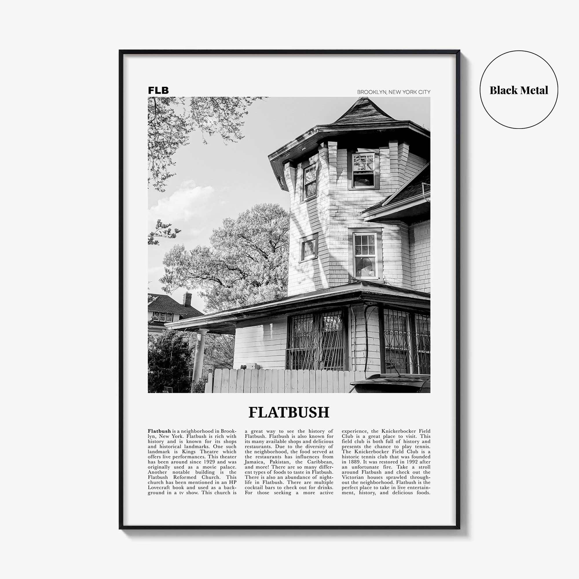 Flatbush Print Black and White, Flatbush Wall Art, Flatbush Poster, Flatbush Photo, Flatbush Wall Décor, State, Brooklyn, New York, USA