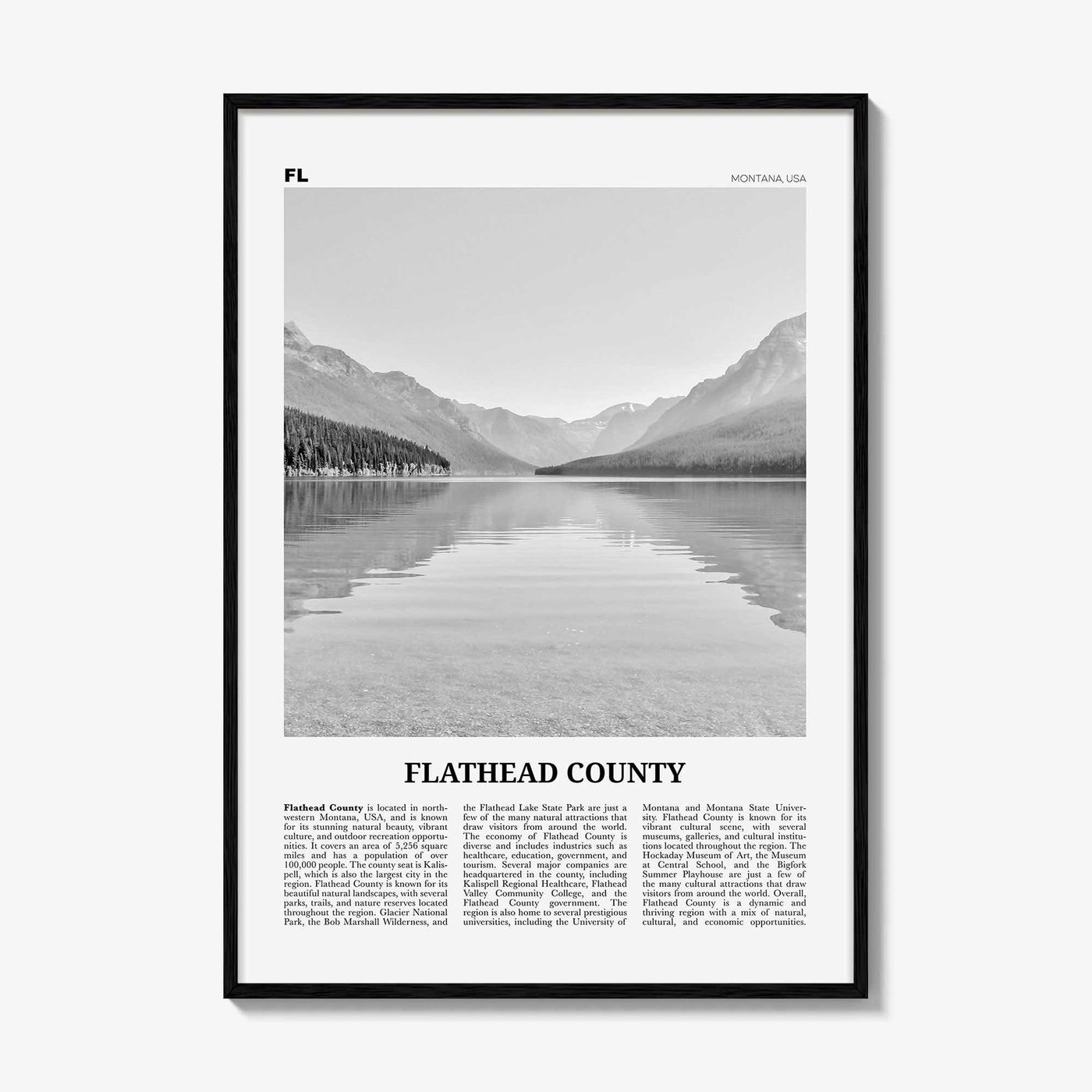 Flathead County Print Black and White, Flathead County Wall Art, Flathead County Poster, Flathead Photo, Flathead Wall Décor, Flathead Map