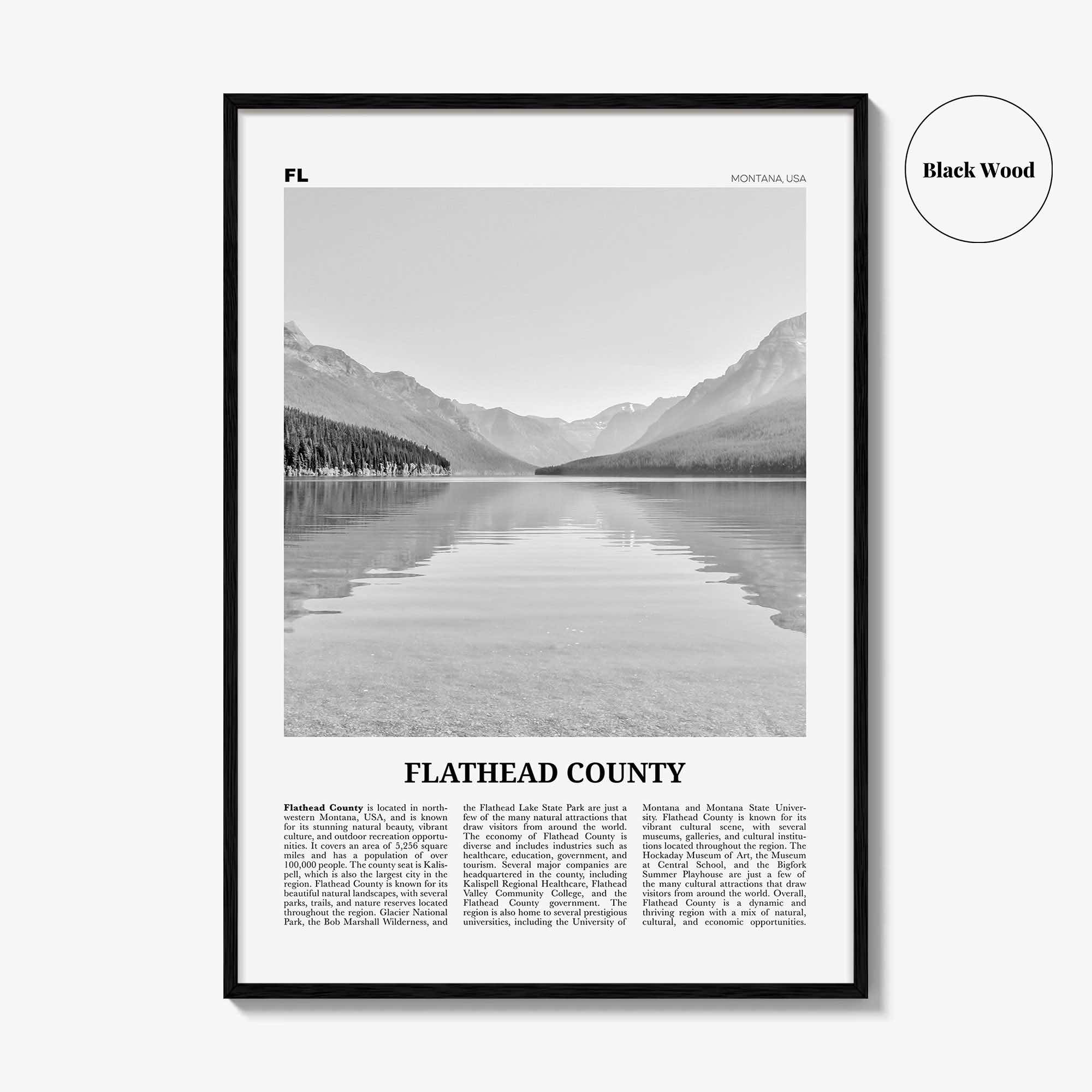 Flathead County Print Black and White, Flathead County Wall Art, Flathead County Poster, Flathead Photo, Flathead Wall Décor, Flathead Map