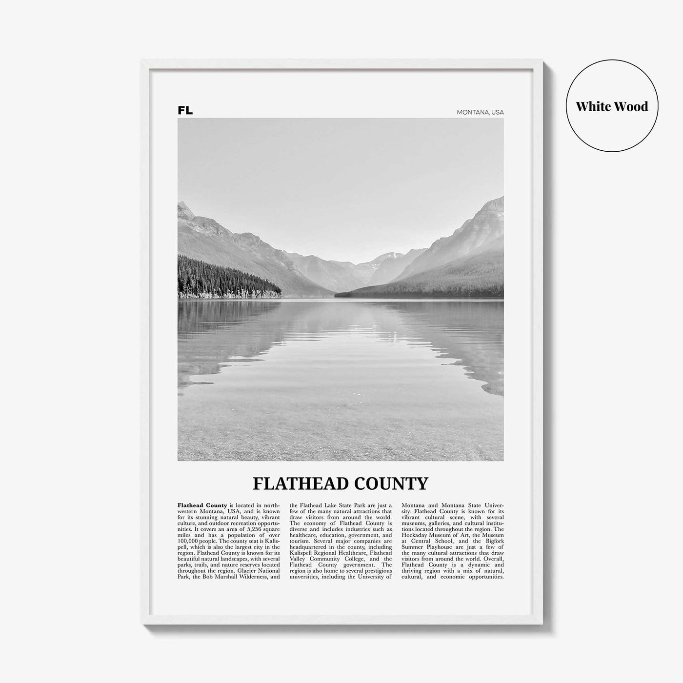 Flathead County Print Black and White, Flathead County Wall Art, Flathead County Poster, Flathead Photo, Flathead Wall Décor, Flathead Map