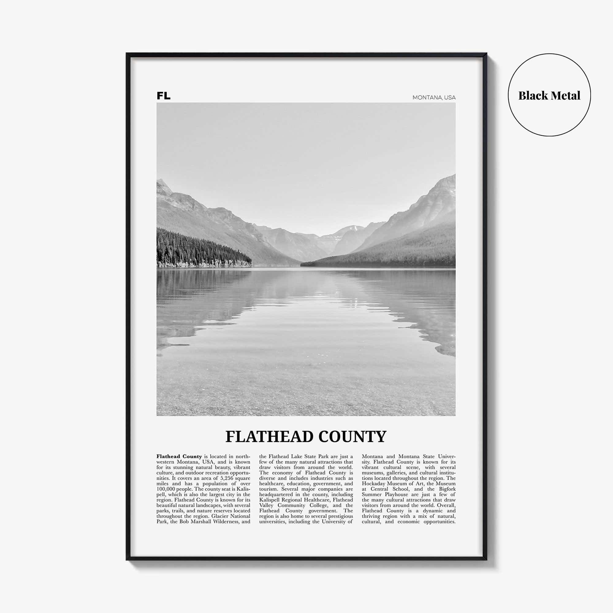 Flathead County Print Black and White, Flathead County Wall Art, Flathead County Poster, Flathead Photo, Flathead Wall Décor, Flathead Map