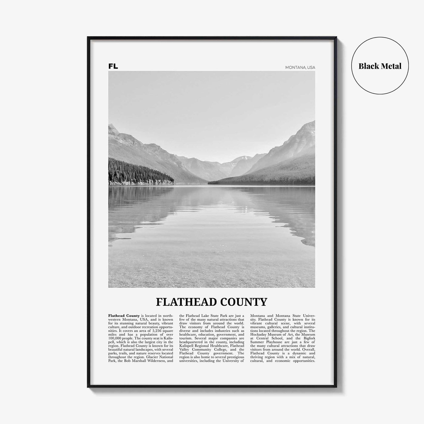 Flathead County Print Black and White, Flathead County Wall Art, Flathead County Poster, Flathead Photo, Flathead Wall Décor, Flathead Map