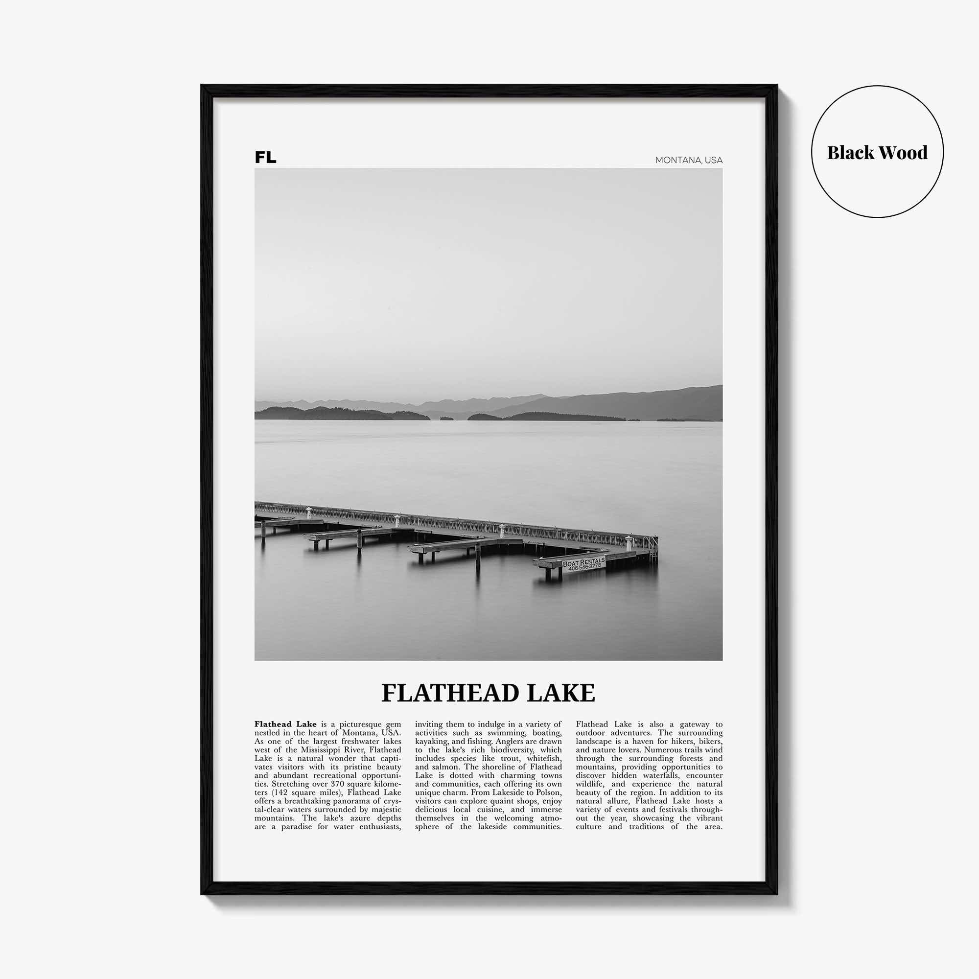 Flathead Lake Print Black and White, Flathead Lake Wall Art, Flathead Lake Poster, Flathead Lake Photo, Flathead Lake Décor, United States
