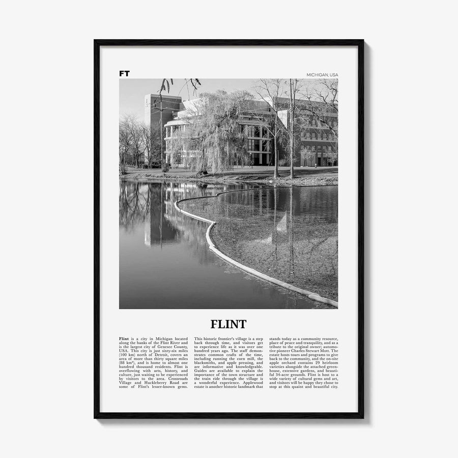 Flint Print Black and White, Flint Wall Art, Flint Poster, Flint Photo, Flint Map, Michigan, USA, United States
