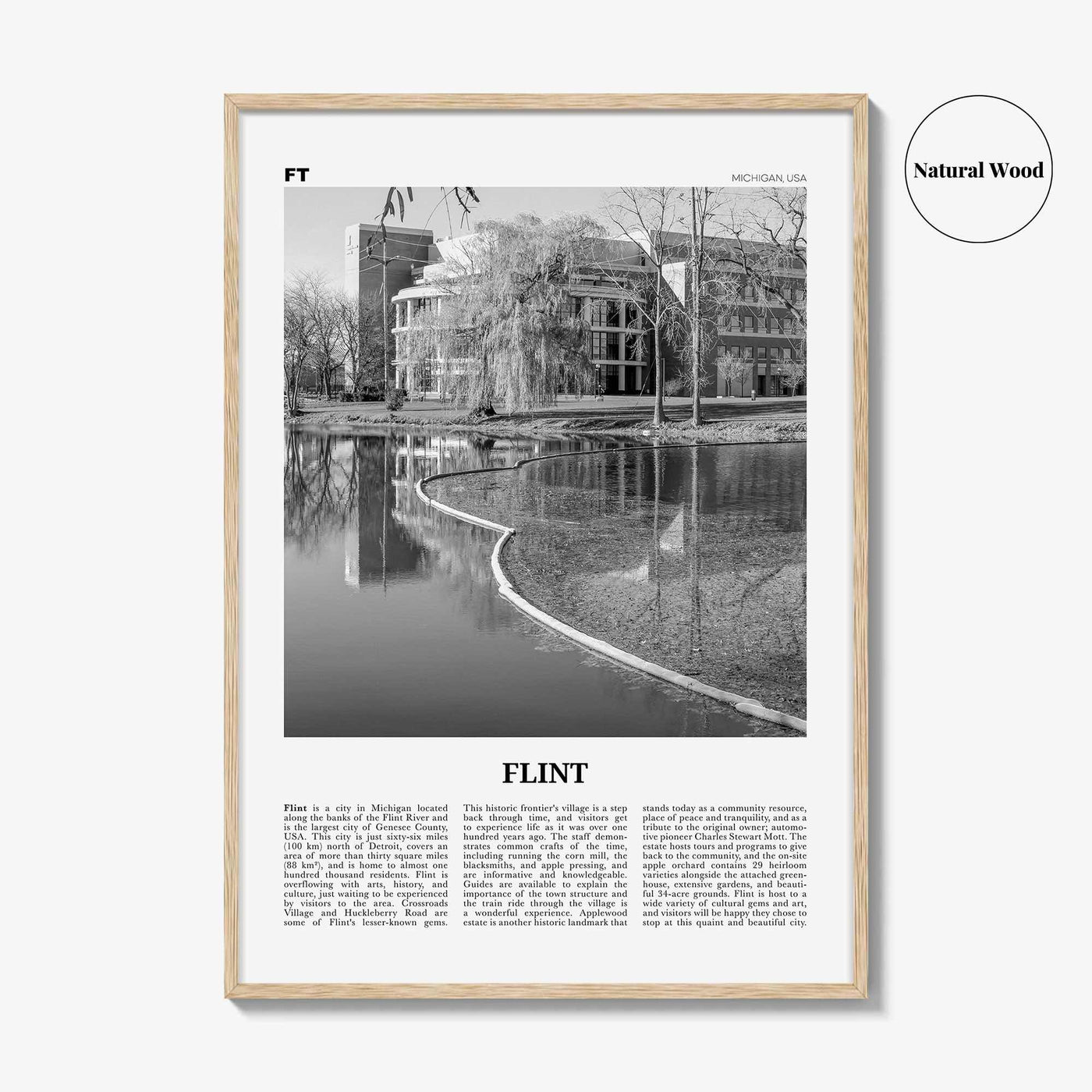 Flint Print Black and White, Flint Wall Art, Flint Poster, Flint Photo, Flint Map, Michigan, USA, United States