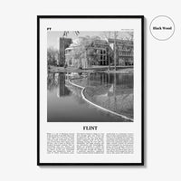 Flint Print Black and White, Flint Wall Art, Flint Poster, Flint Photo, Flint Map, Michigan, USA, United States