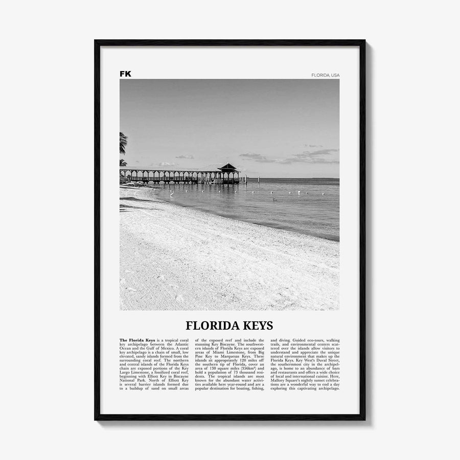 Florida Keys Print Black and White, Florida Keys Wall Art, Florida Keys Poster, Florida Keys Photo, Florida Keys Map, USA, United States