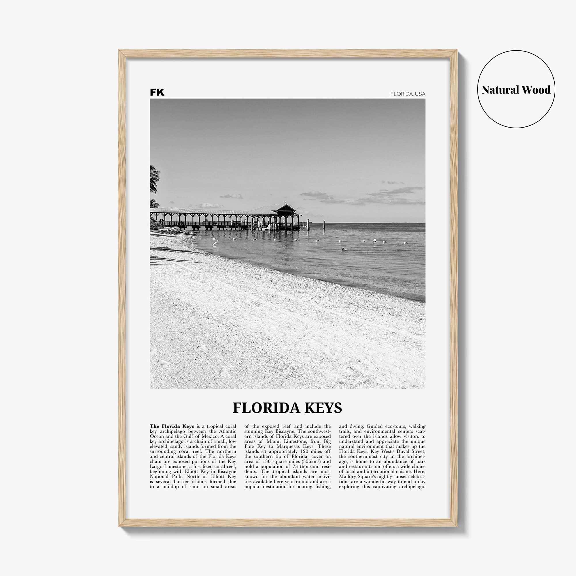 Florida Keys Print Black and White, Florida Keys Wall Art, Florida Keys Poster, Florida Keys Photo, Florida Keys Map, USA, United States