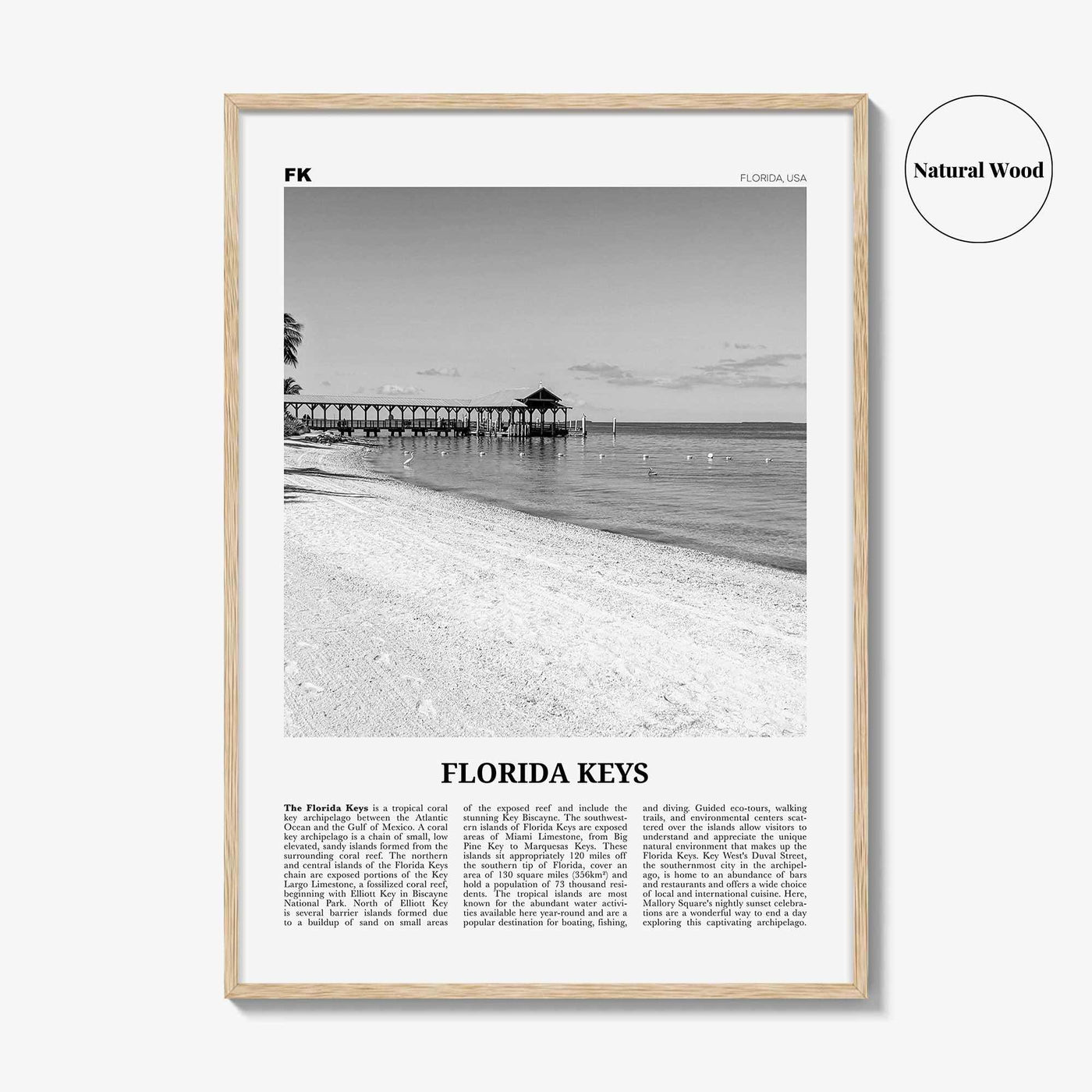 Florida Keys Print Black and White, Florida Keys Wall Art, Florida Keys Poster, Florida Keys Photo, Florida Keys Map, USA, United States