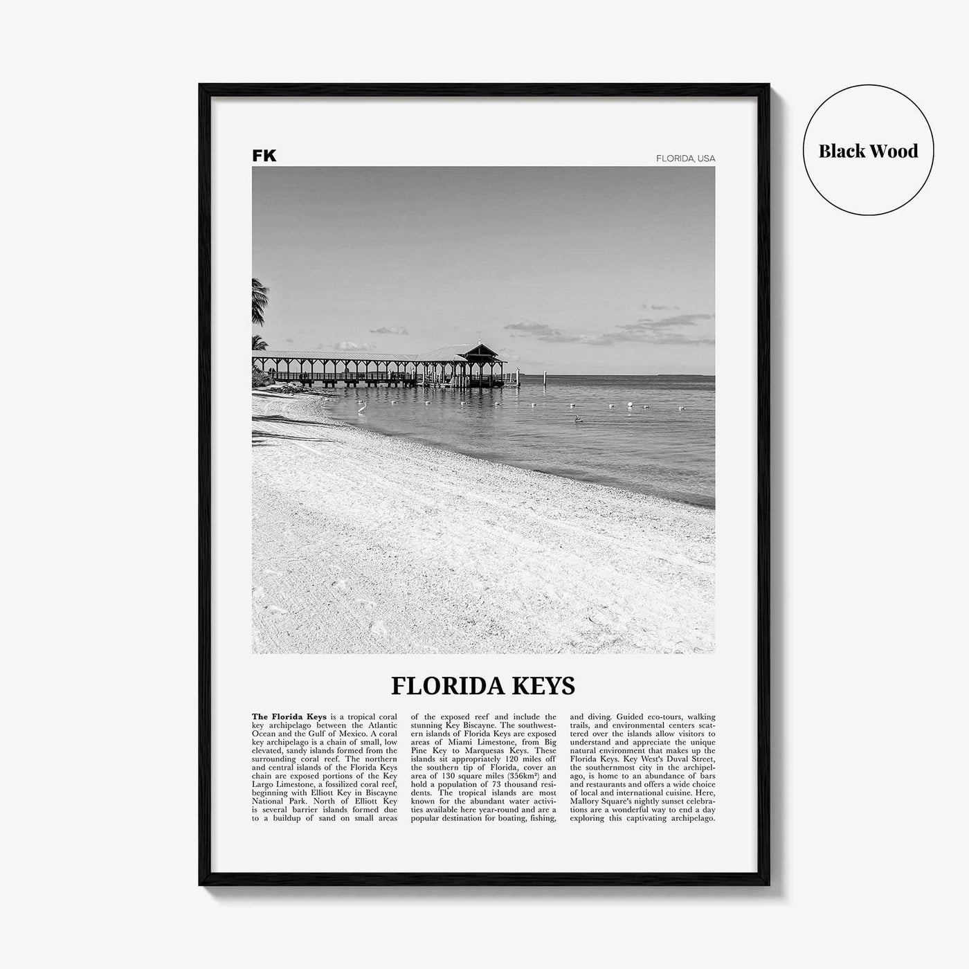 Florida Keys Print Black and White, Florida Keys Wall Art, Florida Keys Poster, Florida Keys Photo, Florida Keys Map, USA, United States