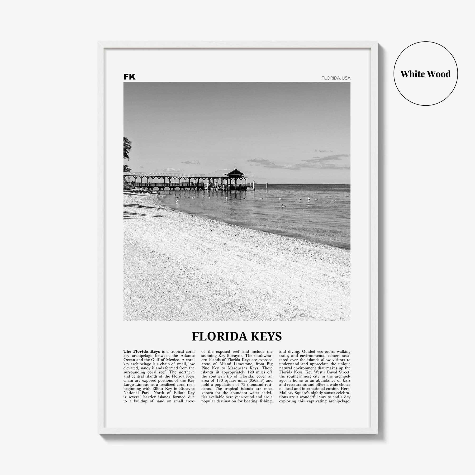Florida Keys Print Black and White, Florida Keys Wall Art, Florida Keys Poster, Florida Keys Photo, Florida Keys Map, USA, United States