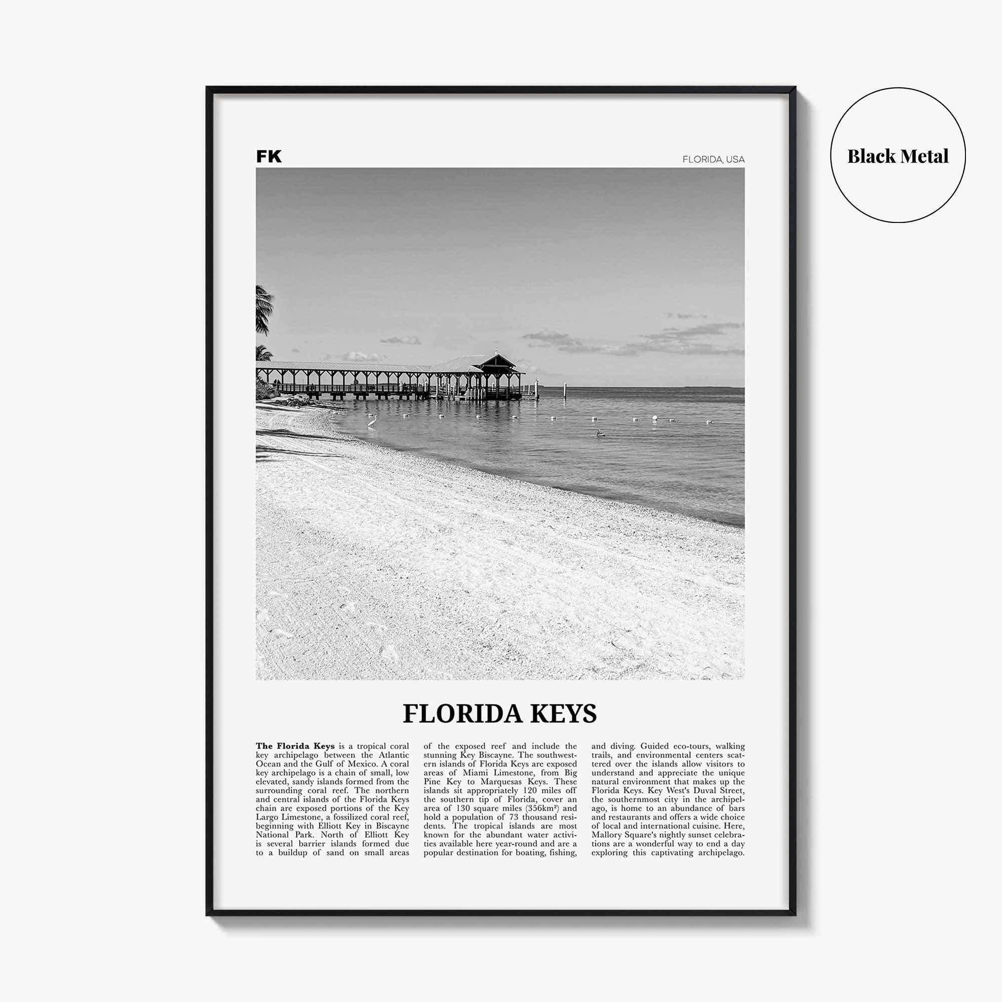 Florida Keys Print Black and White, Florida Keys Wall Art, Florida Keys Poster, Florida Keys Photo, Florida Keys Map, USA, United States