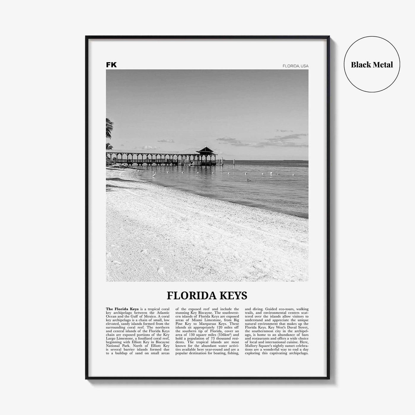 Florida Keys Print Black and White, Florida Keys Wall Art, Florida Keys Poster, Florida Keys Photo, Florida Keys Map, USA, United States