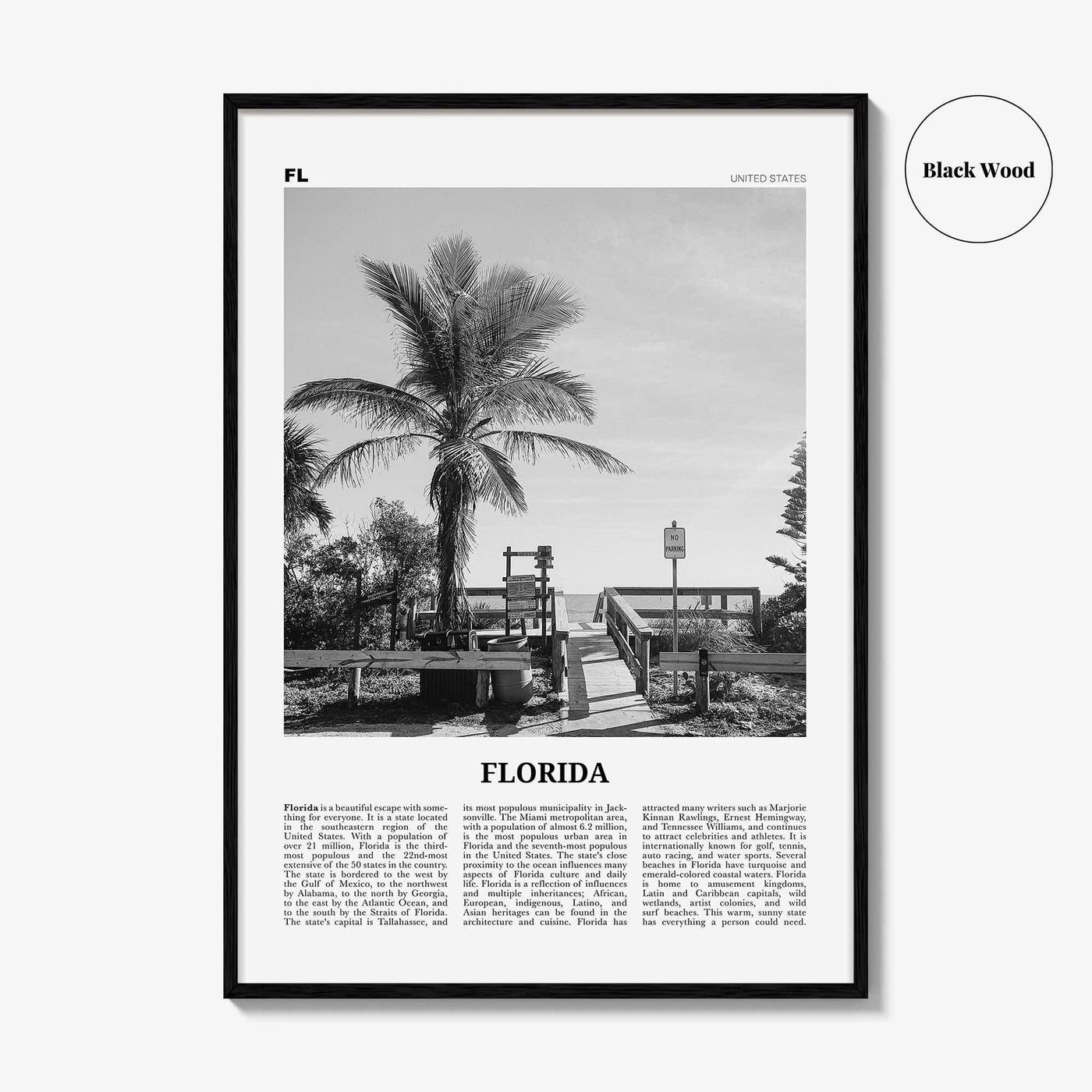 Florida Print Black and White No 1, Florida Wall Art, Florida Poster, Florida Photo, Florida Wall Decor, USA, United States, North America