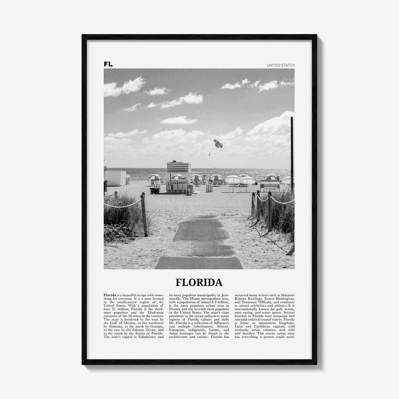 Florida Print Black and White No 2, Florida Wall Art, Florida Poster, Florida Photo, Florida Wall Decor, USA, United States, North America