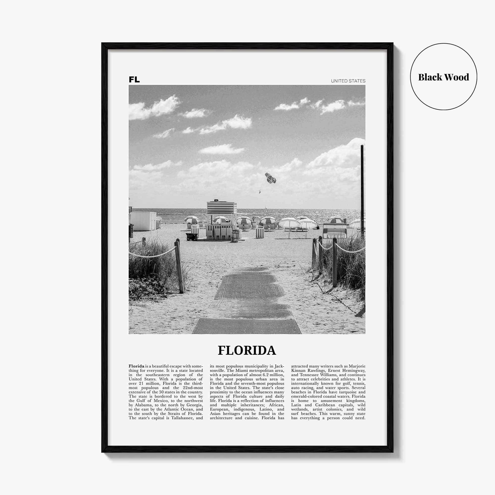 Florida Print Black and White No 2, Florida Wall Art, Florida Poster, Florida Photo, Florida Wall Decor, USA, United States, North America