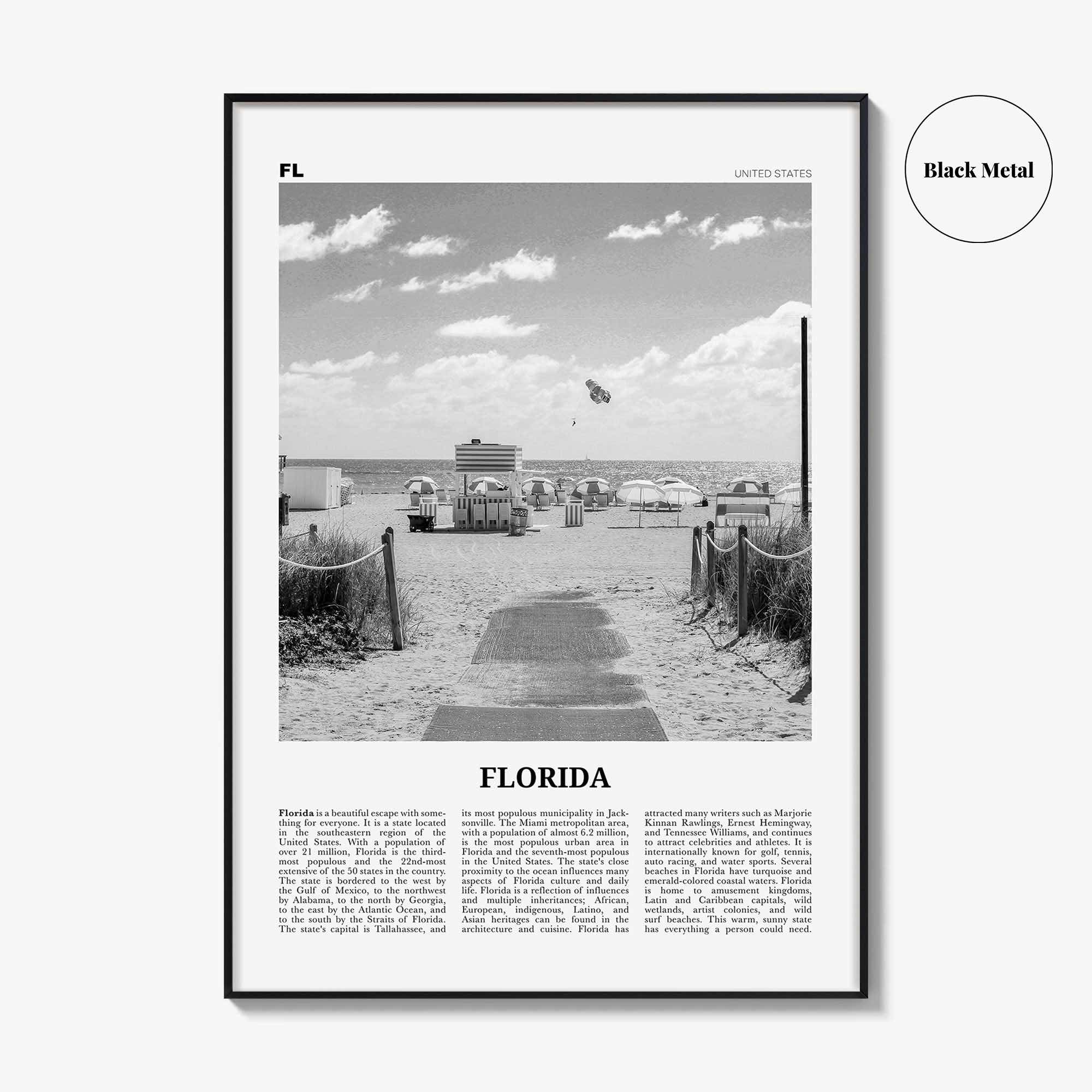 Florida Print Black and White No 2, Florida Wall Art, Florida Poster, Florida Photo, Florida Wall Decor, USA, United States, North America