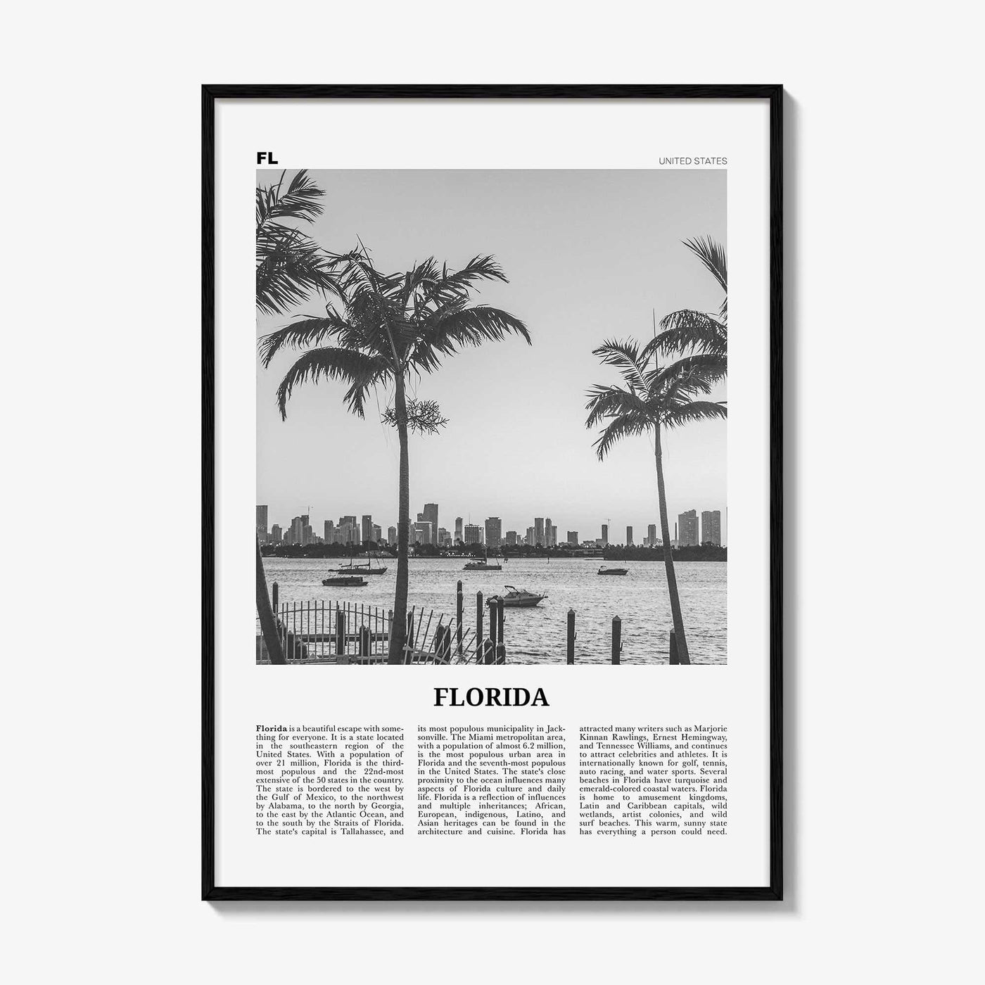 Florida Print Black and White No 3, Florida Wall Art, Florida Poster, Florida Photo, Florida Wall Decor, USA, United States