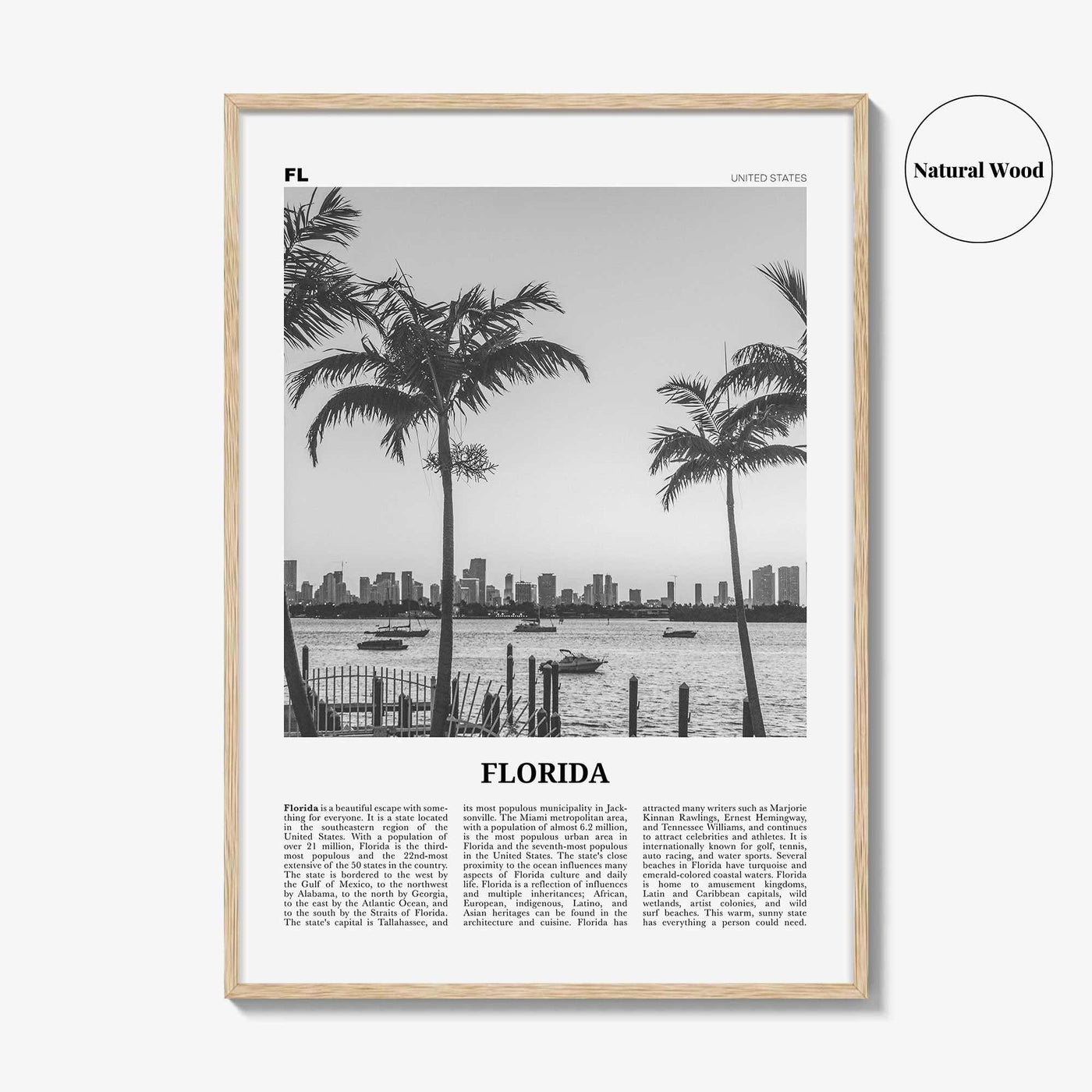 Florida Print Black and White No 3, Florida Wall Art, Florida Poster, Florida Photo, Florida Wall Decor, USA, United States