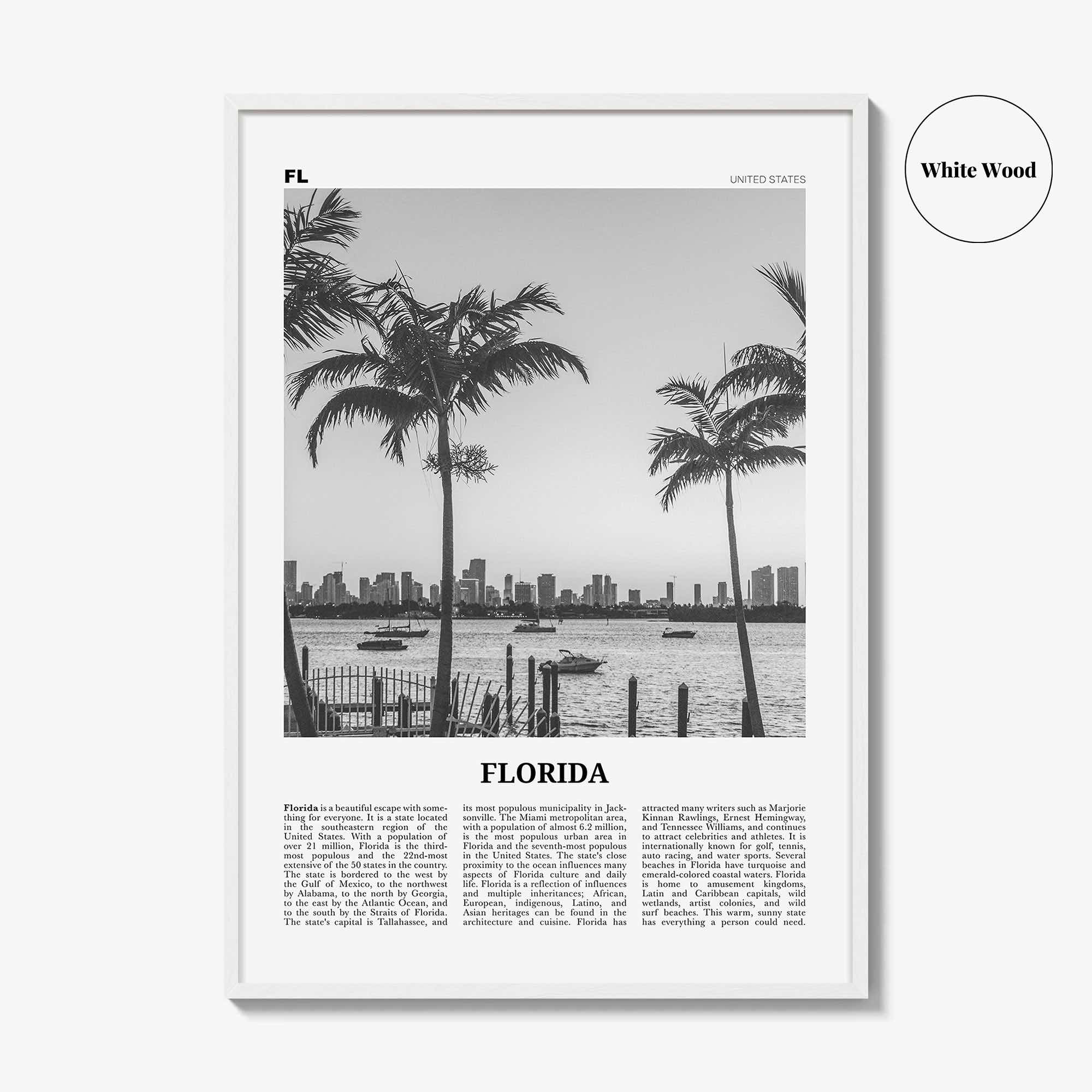 Florida Print Black and White No 3, Florida Wall Art, Florida Poster, Florida Photo, Florida Wall Decor, USA, United States