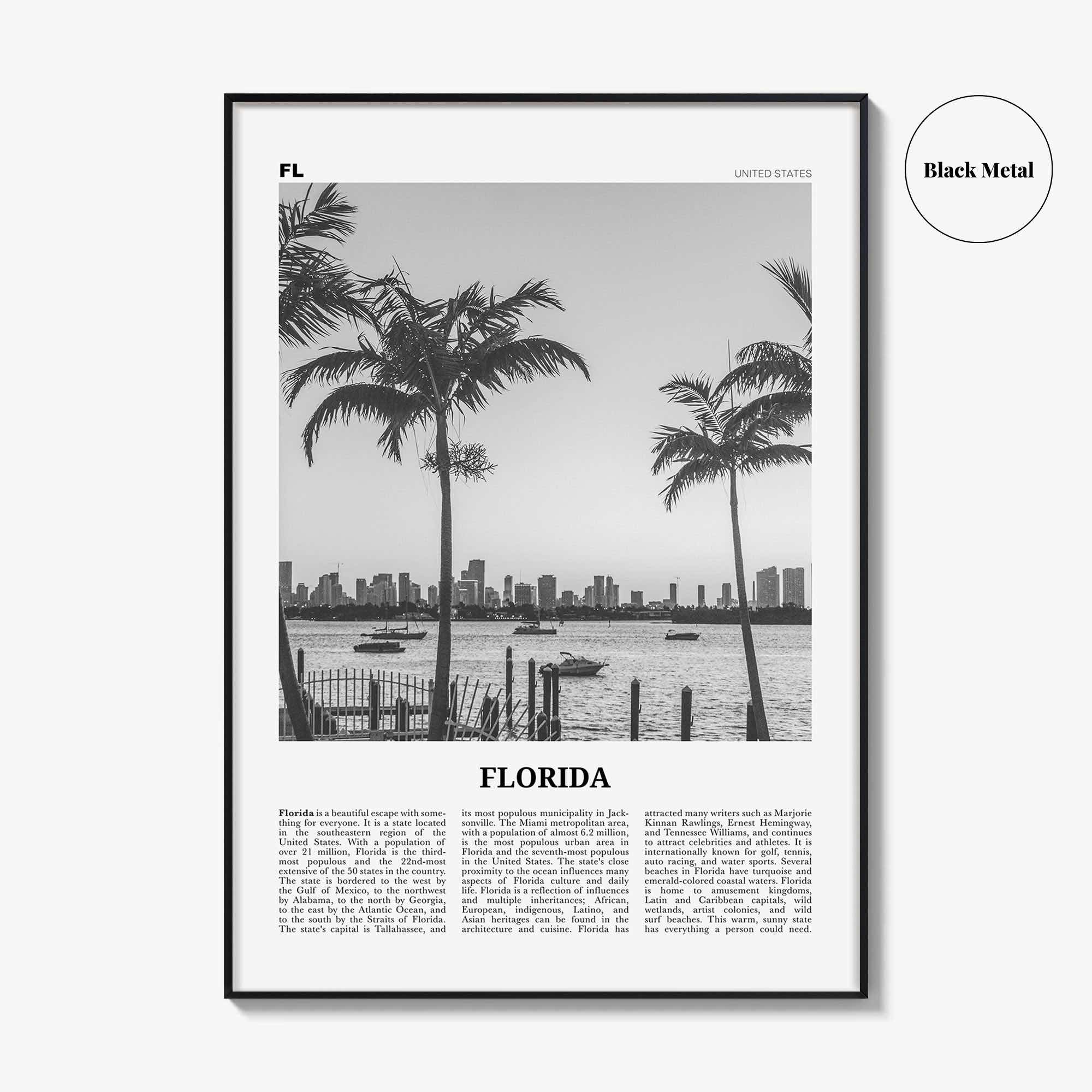 Florida Print Black and White No 3, Florida Wall Art, Florida Poster, Florida Photo, Florida Wall Decor, USA, United States