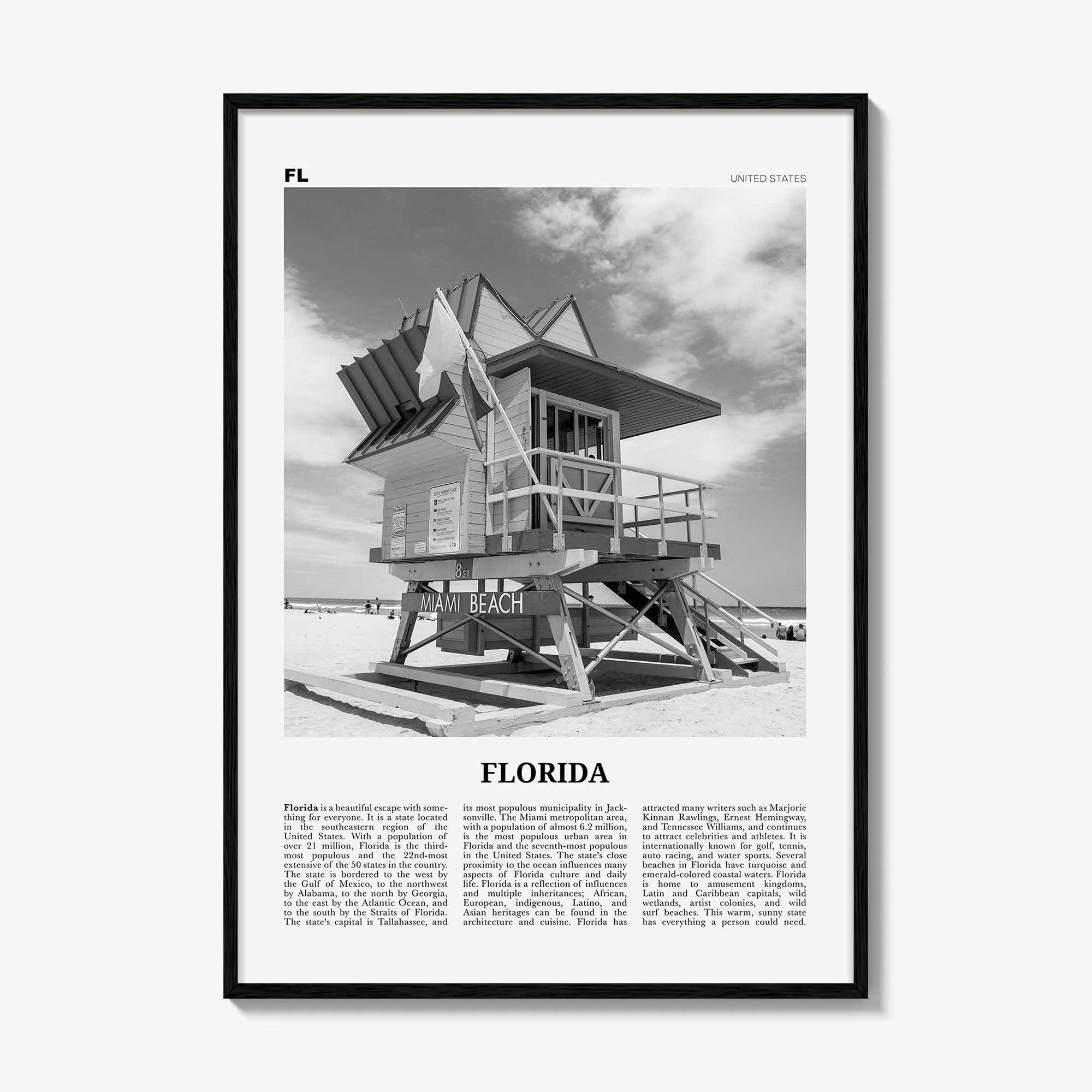 Florida Print Black and White No 5, Florida Wall Art, Florida Poster, Florida Photo, Florida Wall Decor, USA, United States