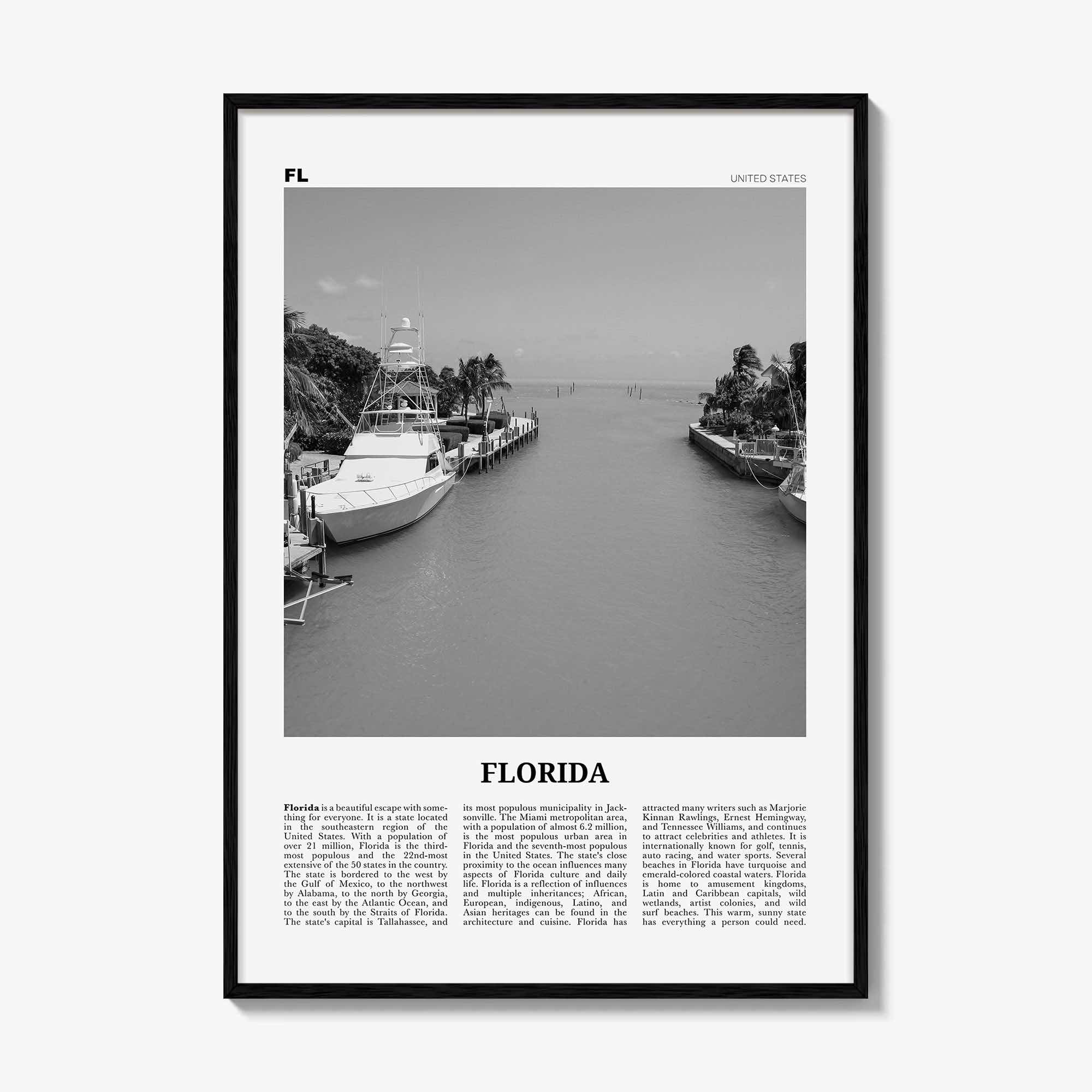 Florida Print Black and White No 6, Florida Wall Art, Florida Poster, Florida Photo, Florida Wall Décor, Florida Map, United States