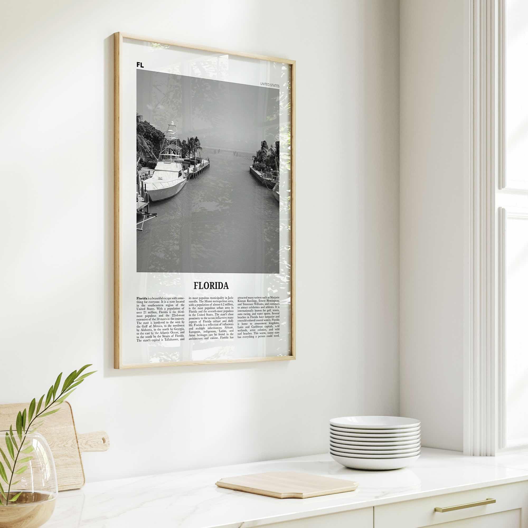 Florida Print Black and White No 6, Florida Wall Art, Florida Poster, Florida Photo, Florida Wall Décor, Florida Map, United States